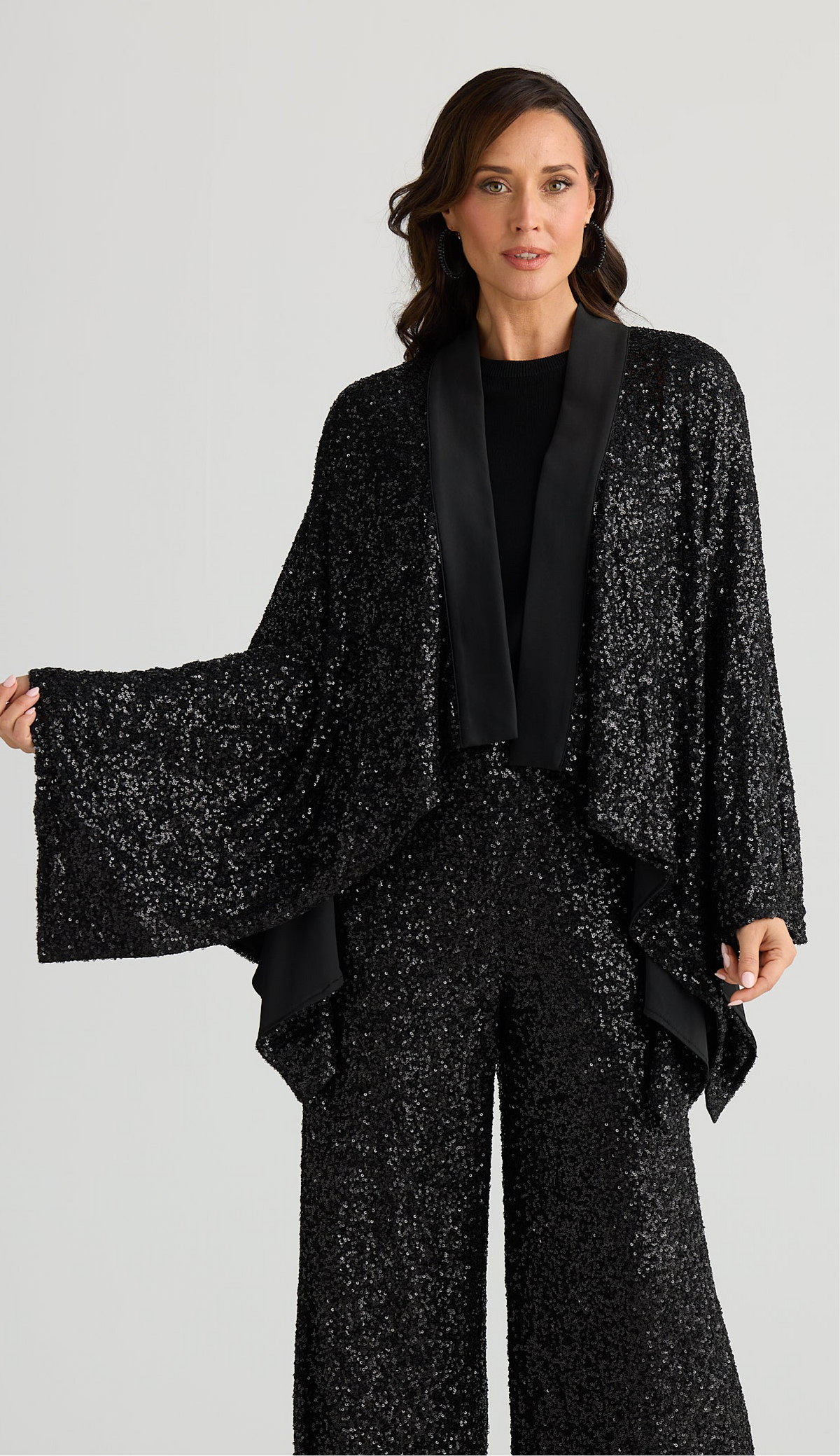 Brave + True Jagger Sequin Kimono Black Sequin Evening Jacket Opera Jacket