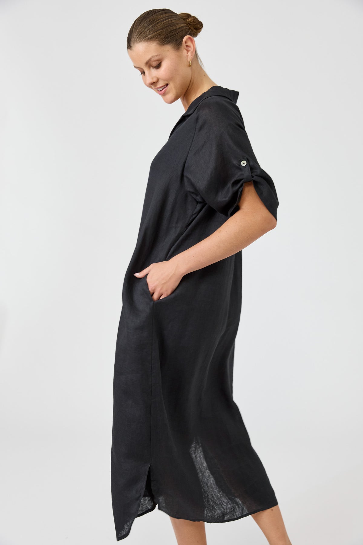 Studio Linen Shirt Dress - Ebony