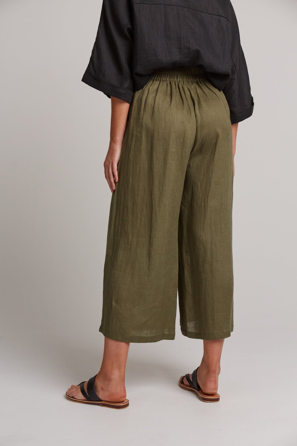Eb&amp;Ive Studio Linen Crop Wide Leg Pant Khaki