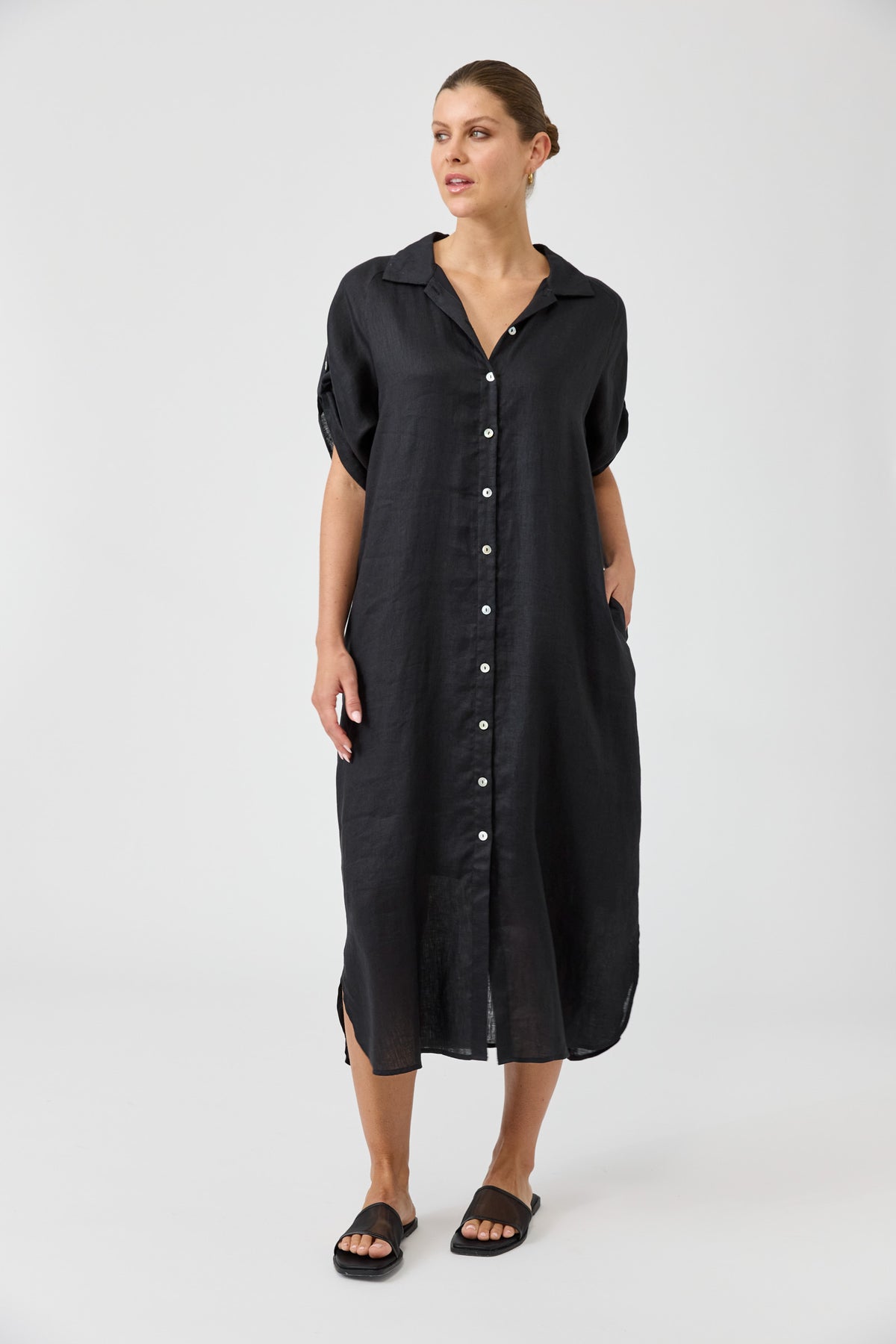 Studio Linen Shirt Dress - Ebony