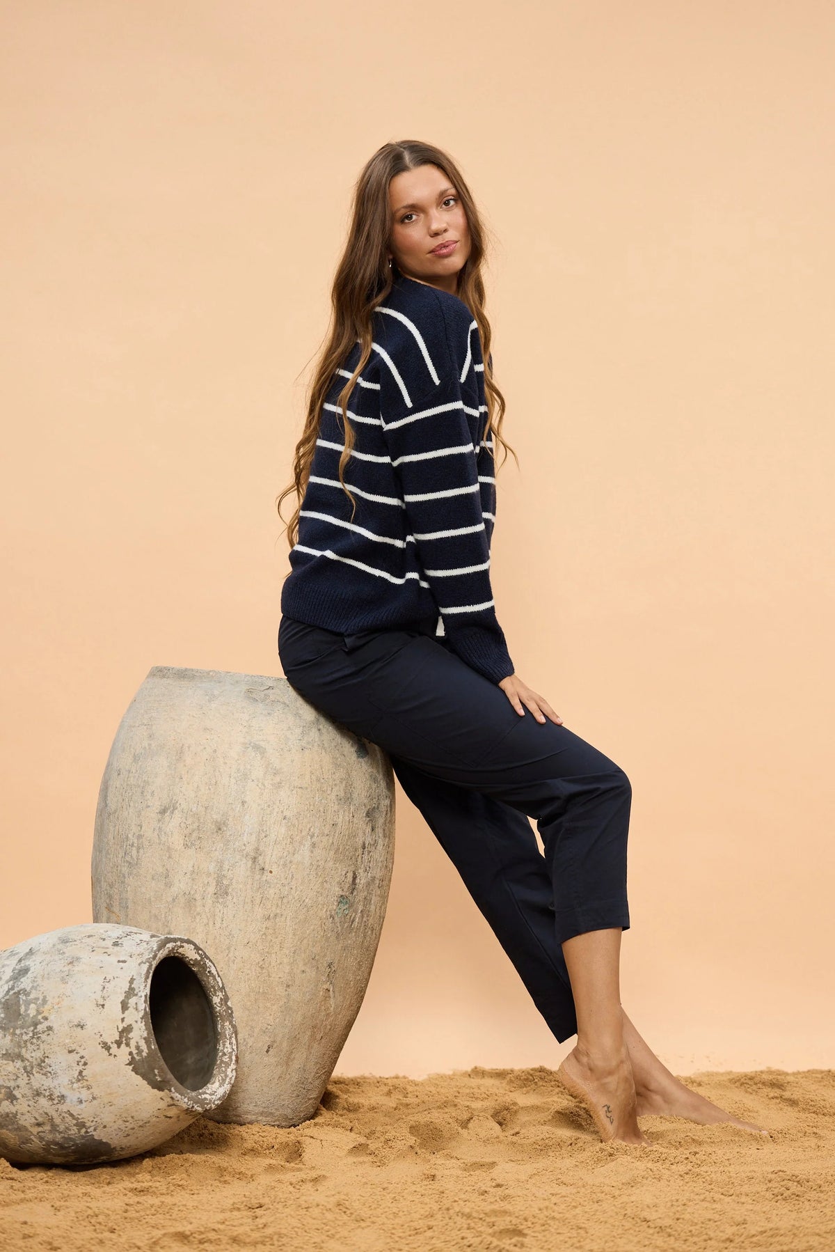 Overboard Knit - Navy White Stripe