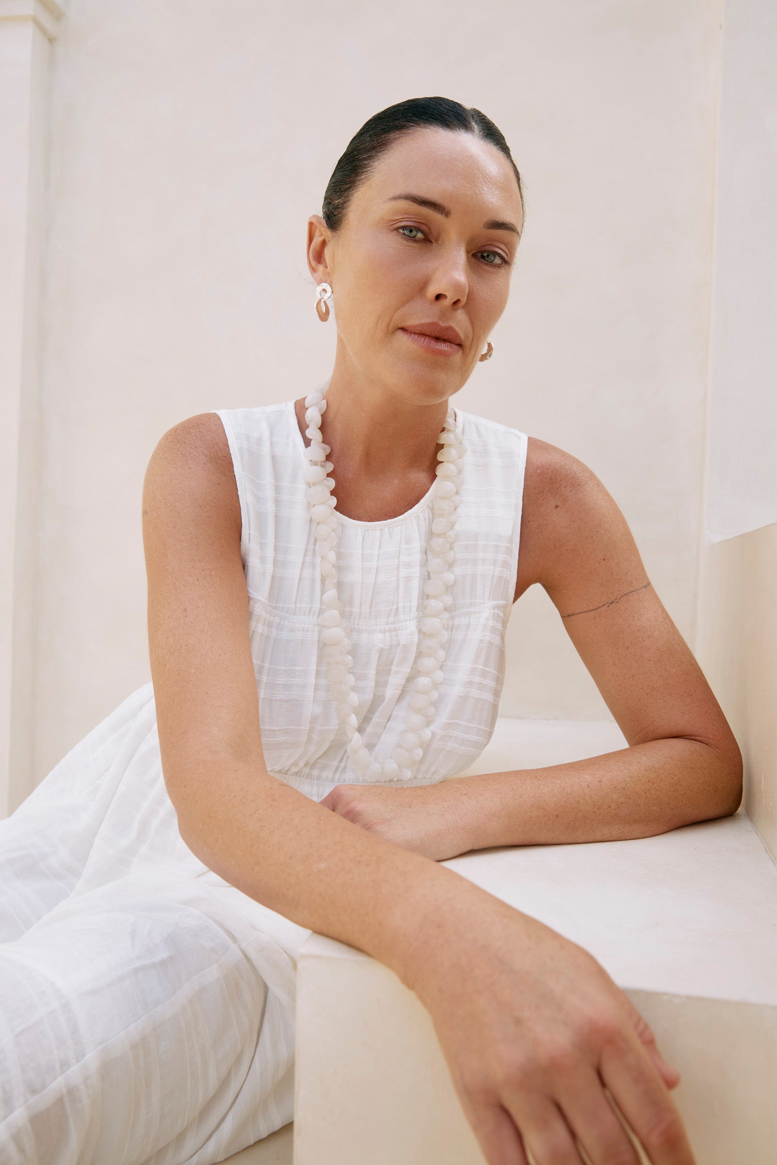 Sovana Ruched Maxi Dress - White