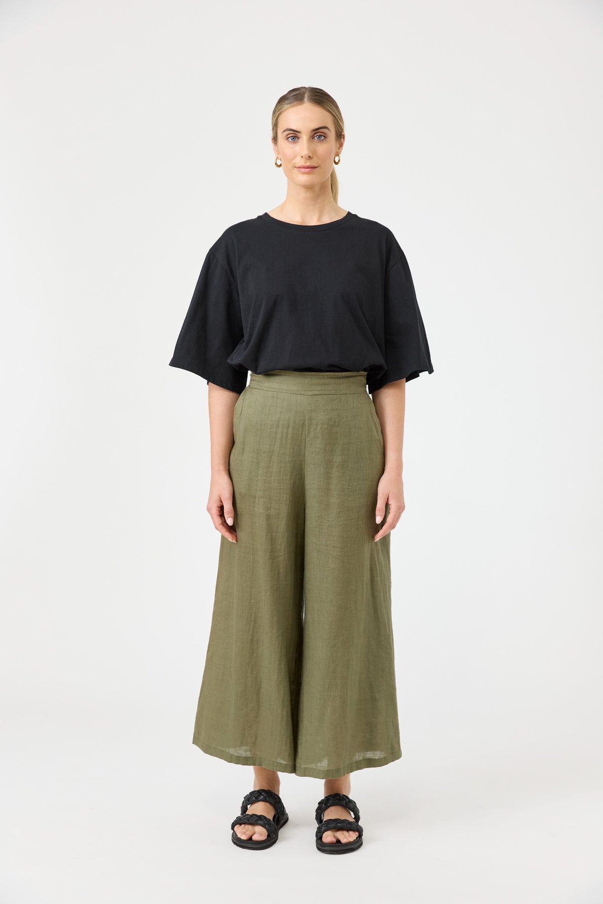 Studio Linen Crop Pant - Khaki