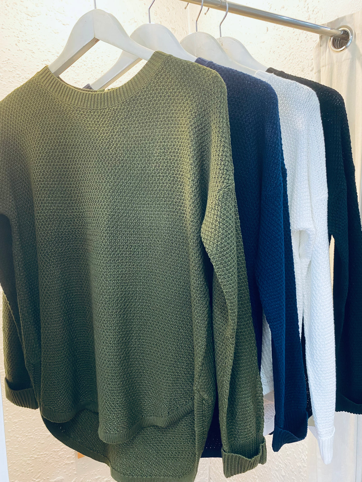 Zip Back Cotton Knit Jumper - Khaki