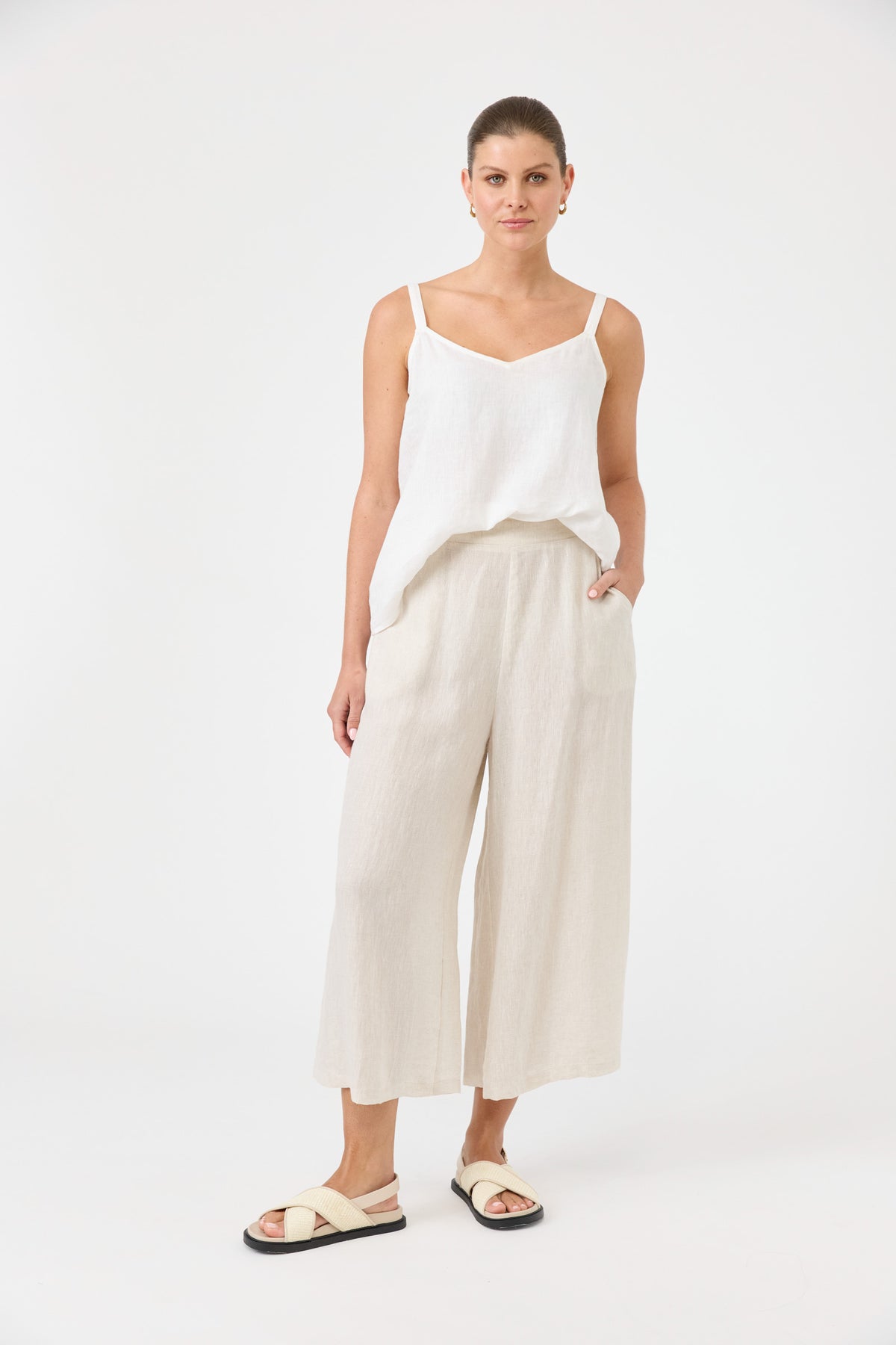 Eb&amp;Ive Studio Linen Crop Wide Leg Pant Natural