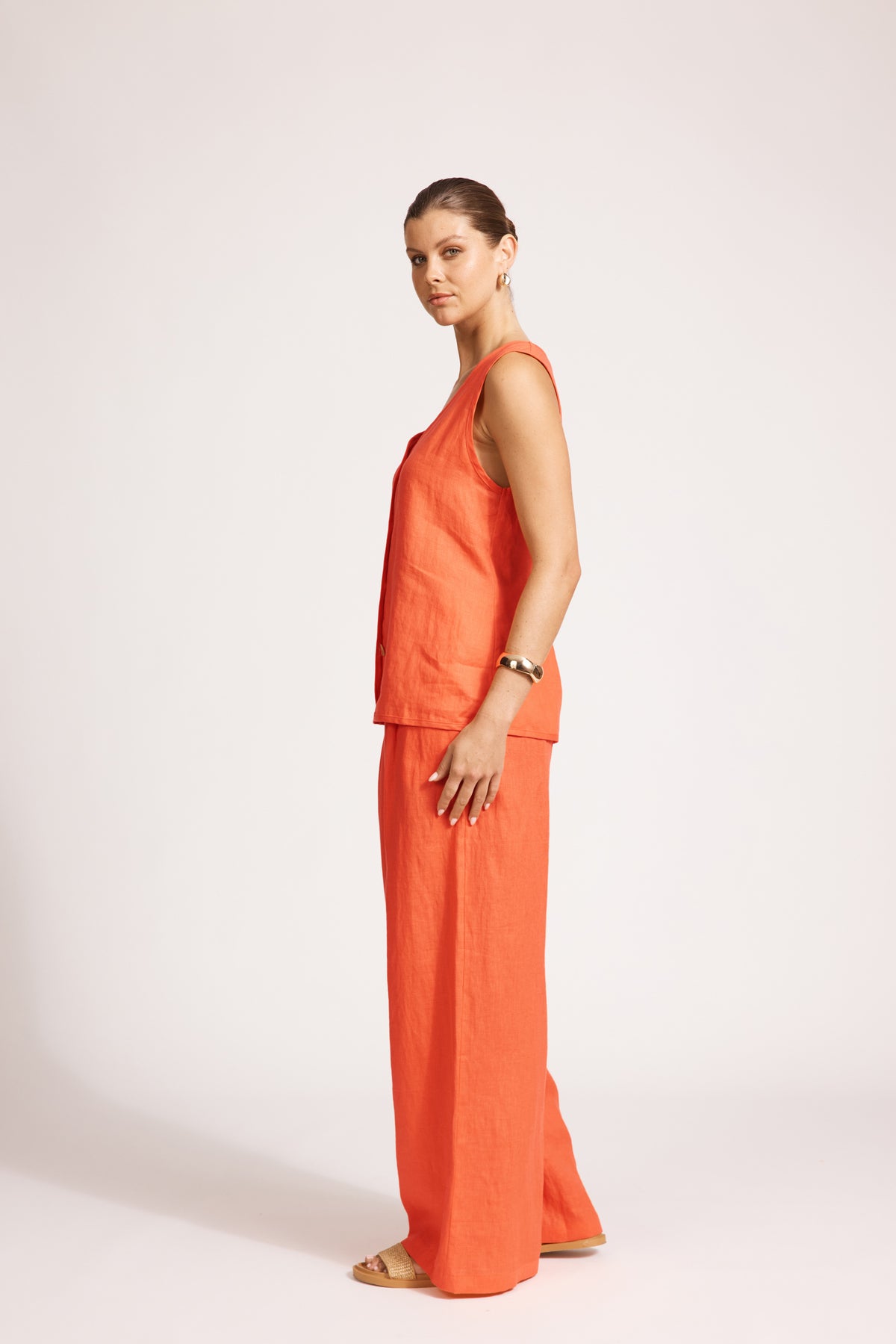 Eb&amp;Ive Miramar vest smart casual linen summer vest sleeveless v-neck work top coral 