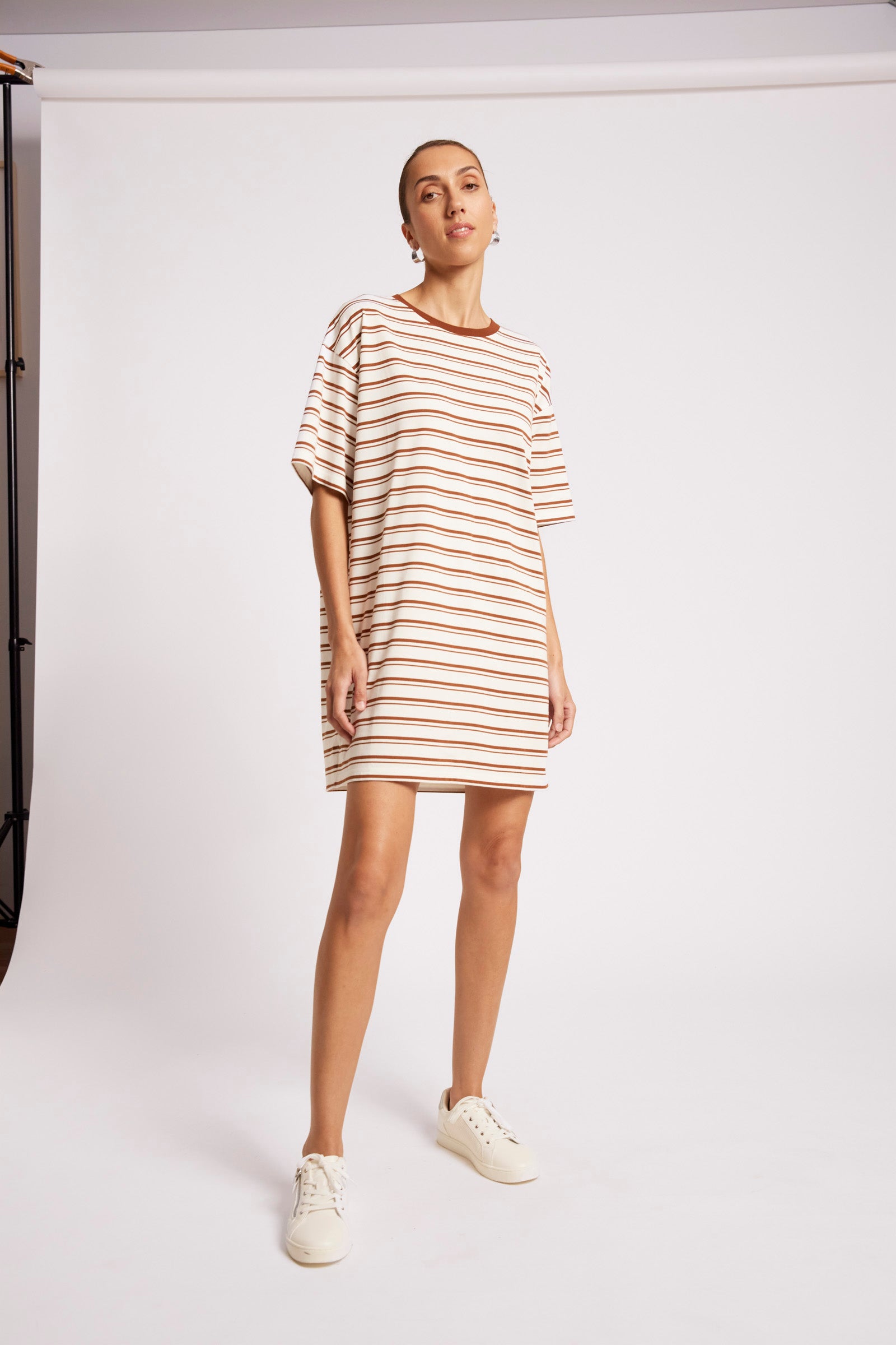 Paloma Striped T-Shirt Dress - Dune White