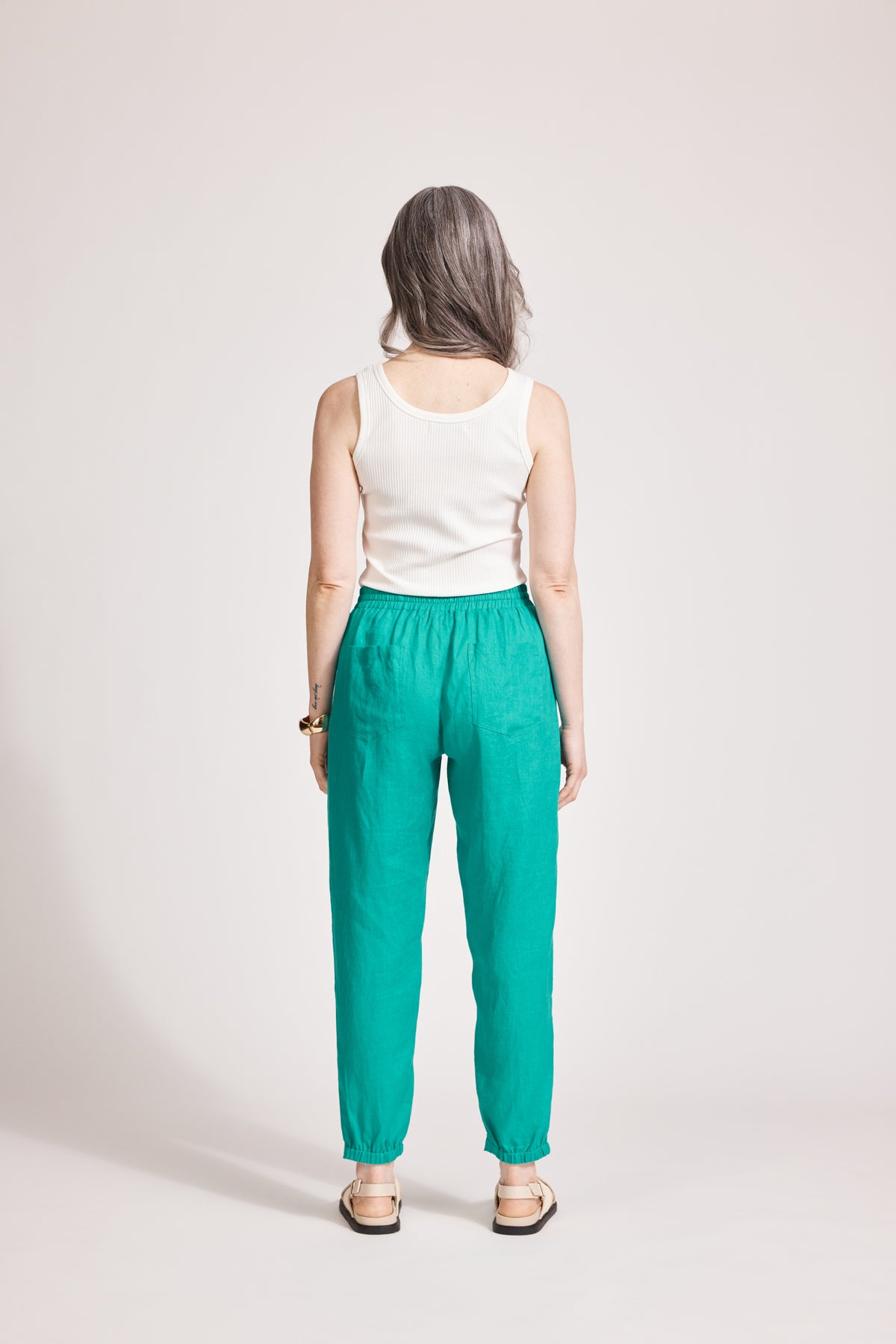 Eb&amp;Ive Miramar Linen pant Relaxed linen jogger summer drawstring waist slim tapered leg lagoon blue 