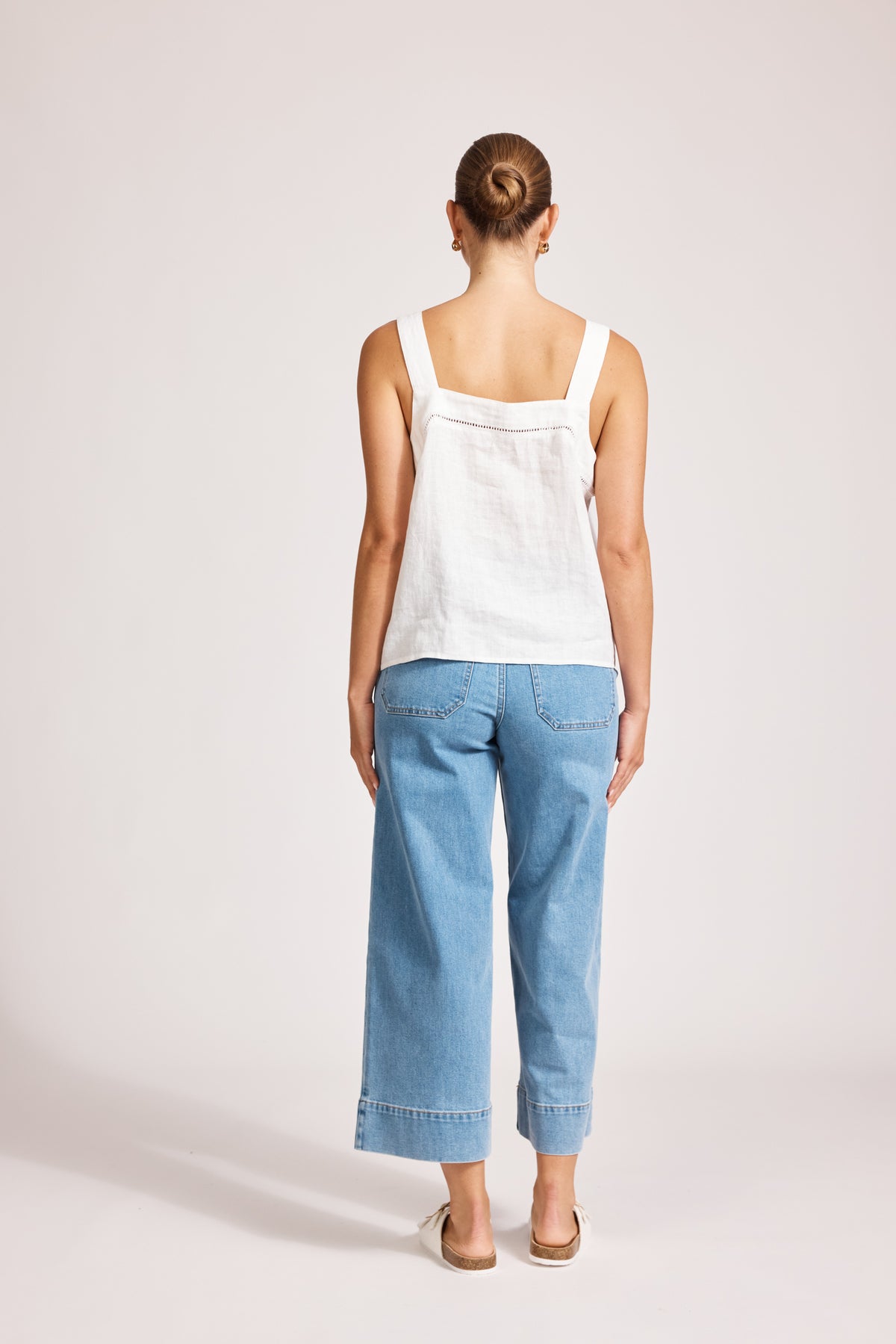 Eb&amp;Ive Miramar linen crop  top sleeveless square neck crop relaxed casual work blouse cotton summer white 