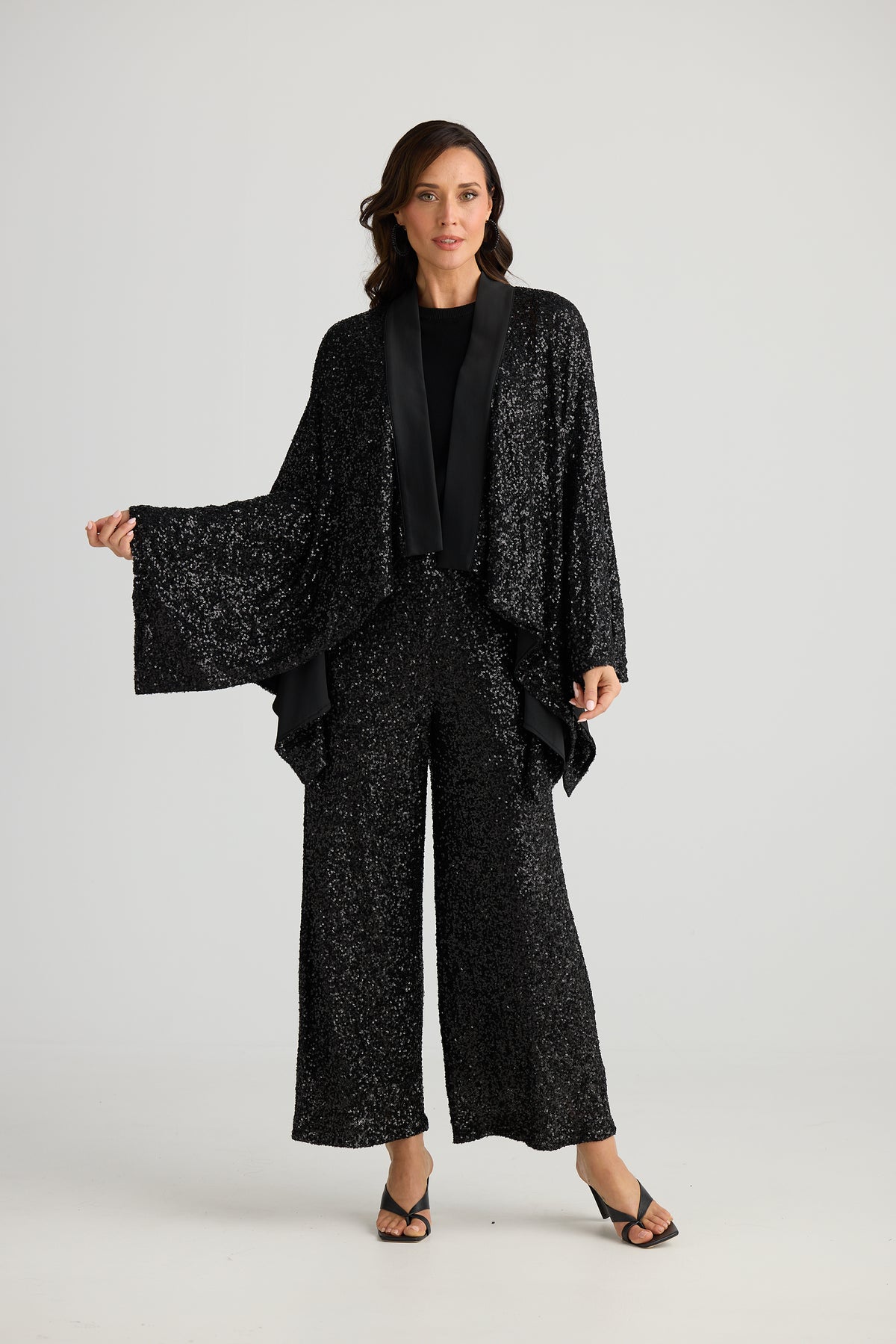 Brave + True Jagger Sequin Kimono Black Sequin Evening Jacket Opera Jacket