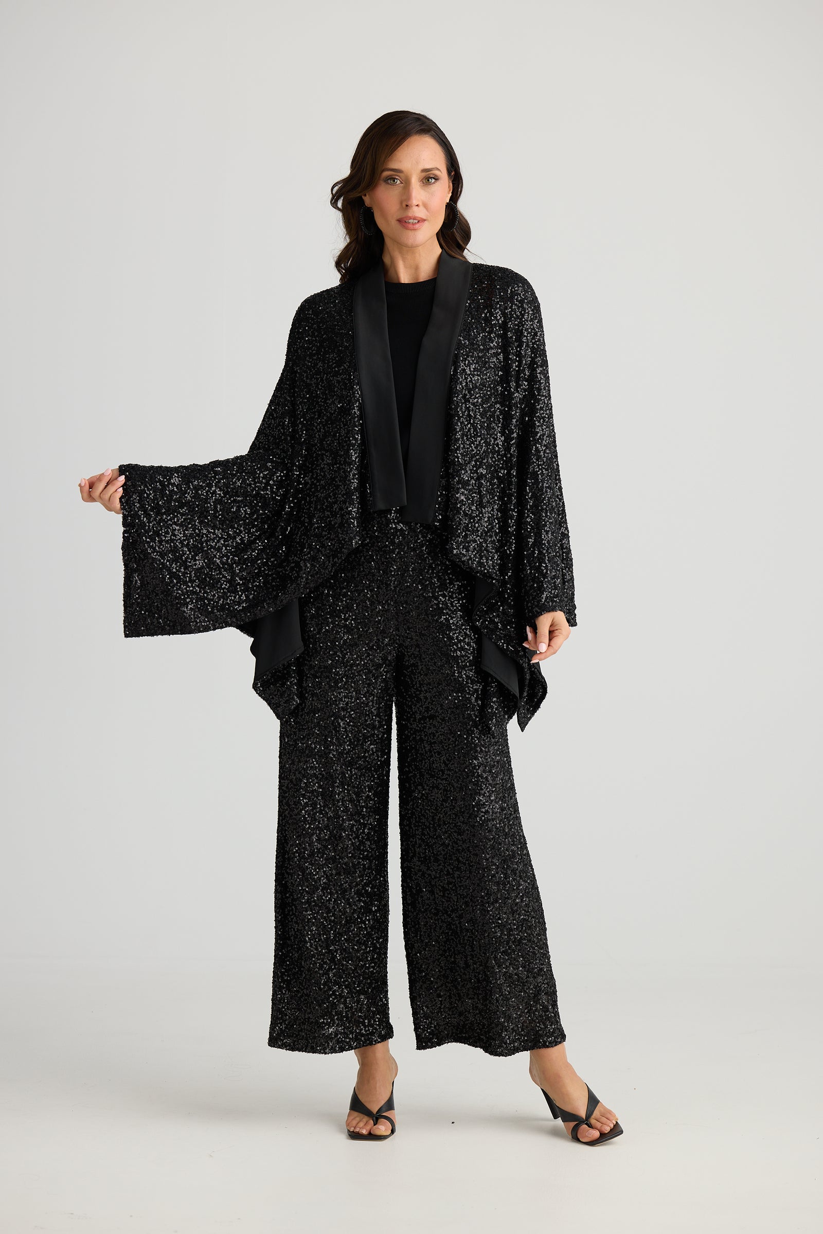 Brave + True Jagger Sequin Kimono Black Sequin Evening Jacket Opera Jacket