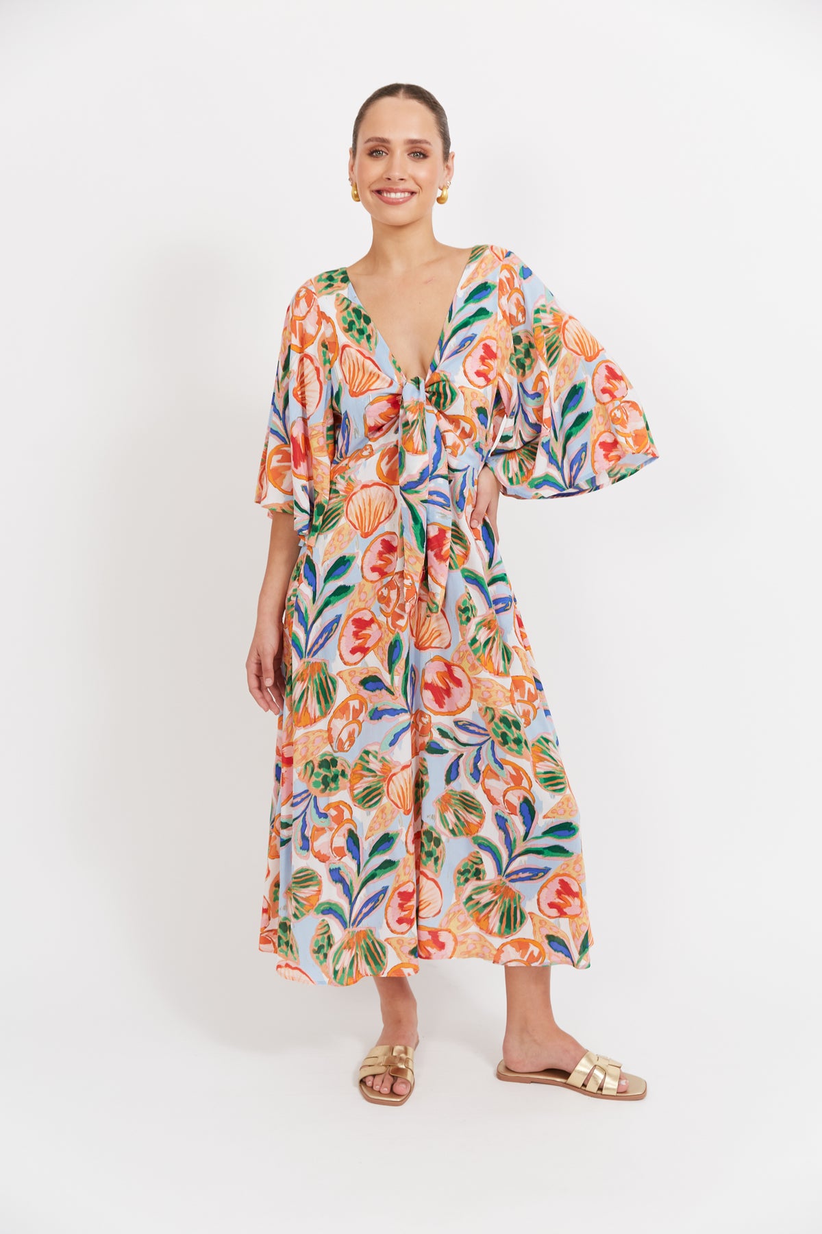 Baja Tie Midi Dress - Tide Print