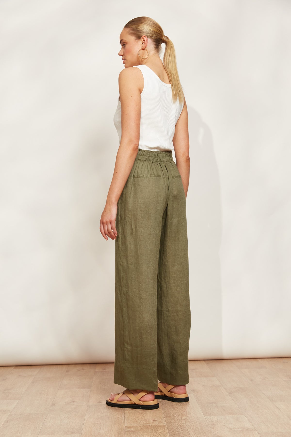 Eb&amp;Ive Studio Linen Long Straight Wide Pant Khaki Work Pant