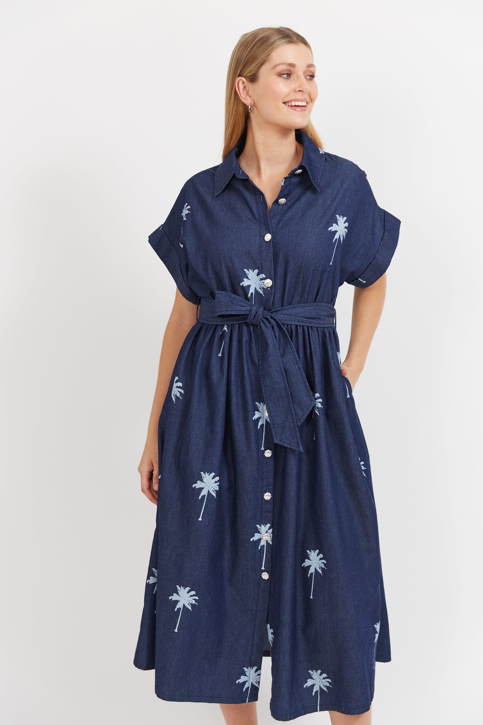 Montego Shirt Dress - Indigo Palms