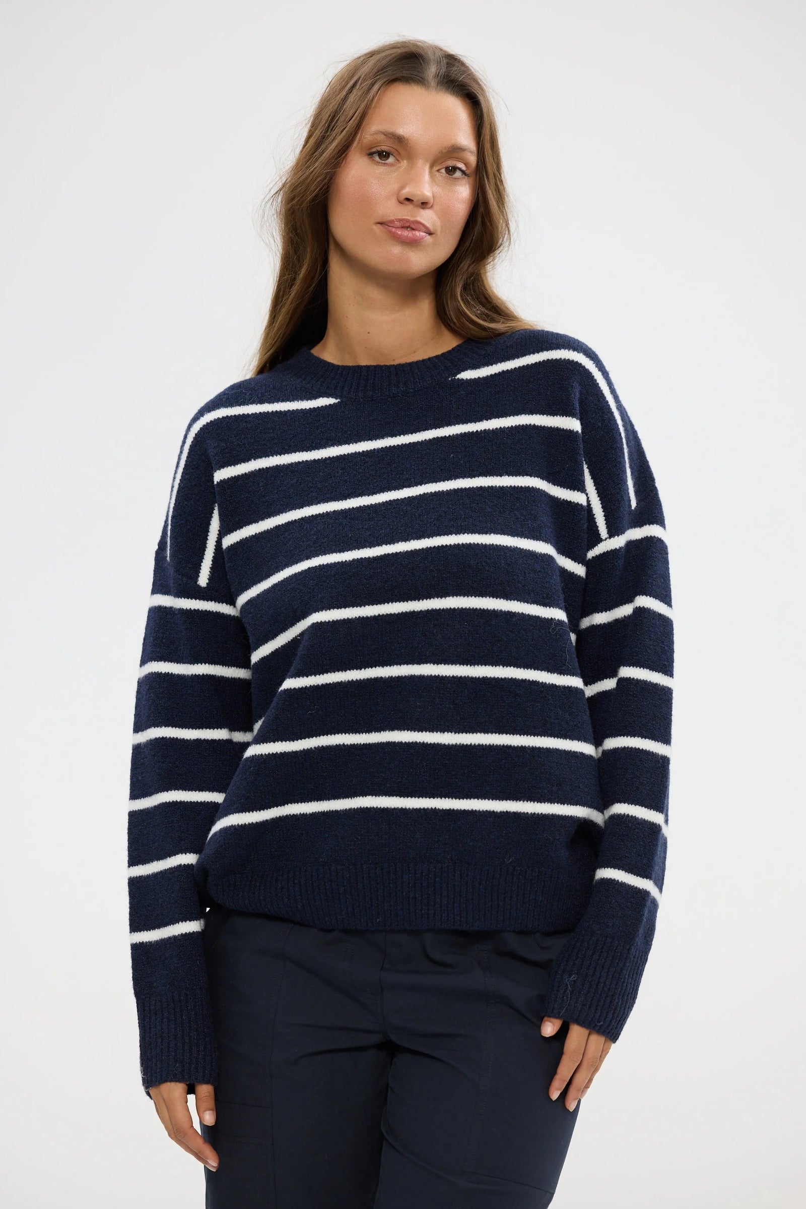 Overboard Knit - Navy White Stripe