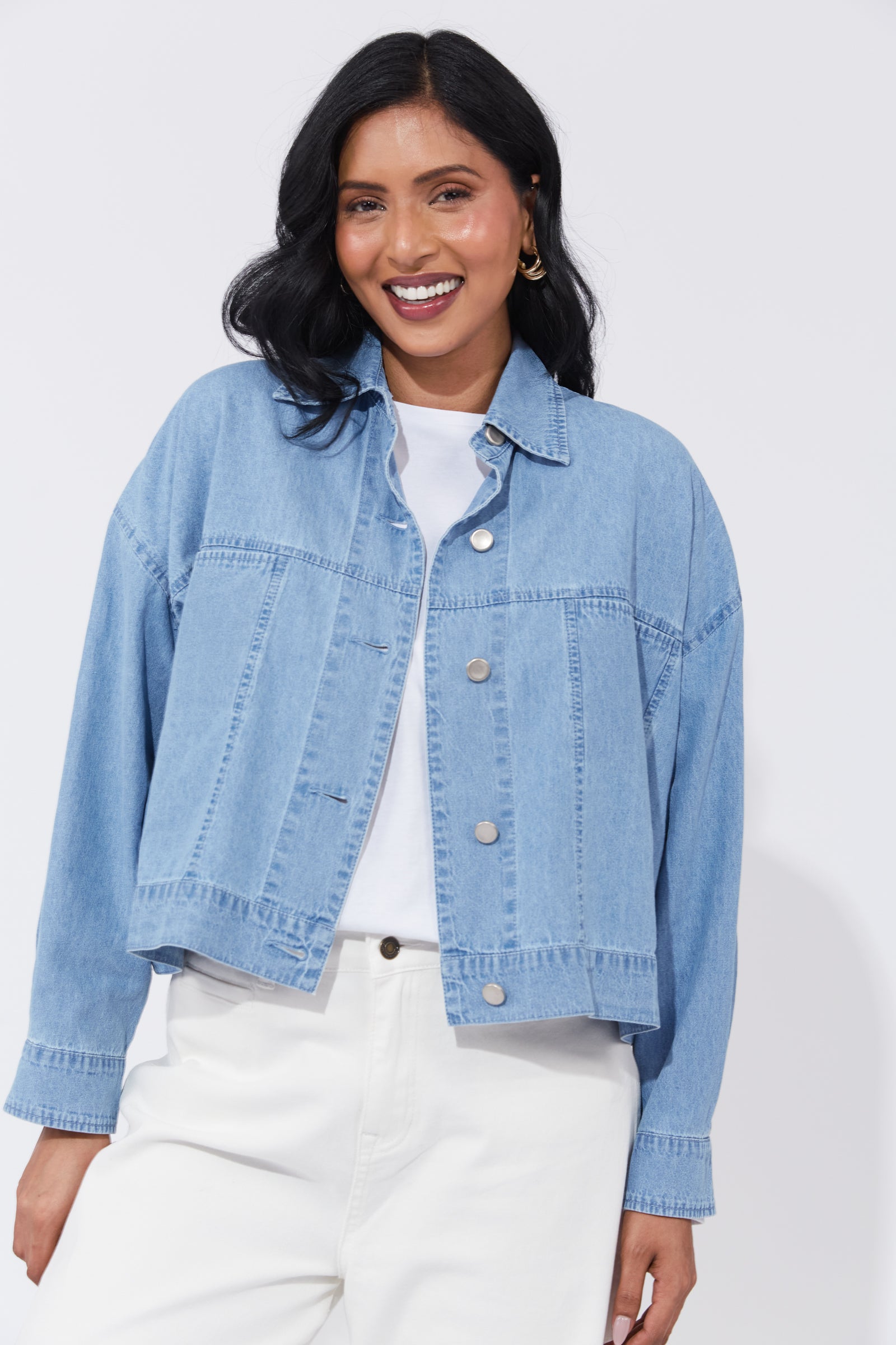 Austin Denim Crop Jacket - Lt Denim