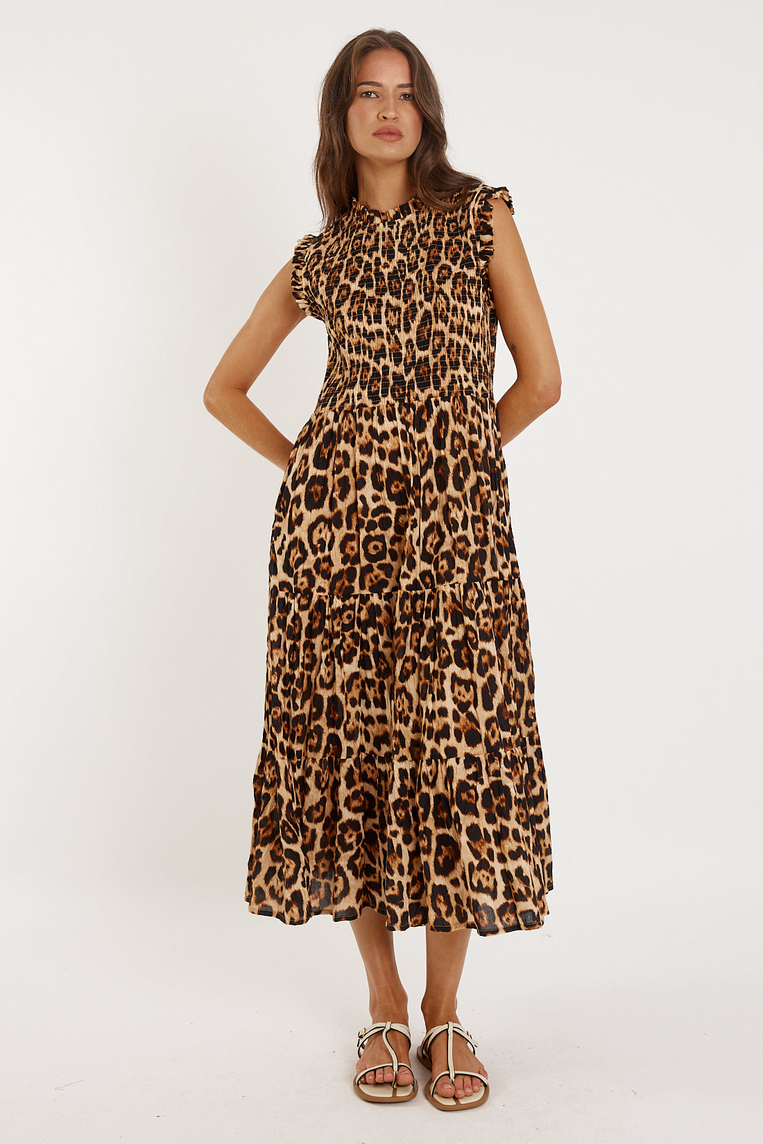 RubyYAYA Wild maxi dress Leopard Print Cotton Sundress Fit and flare Midi