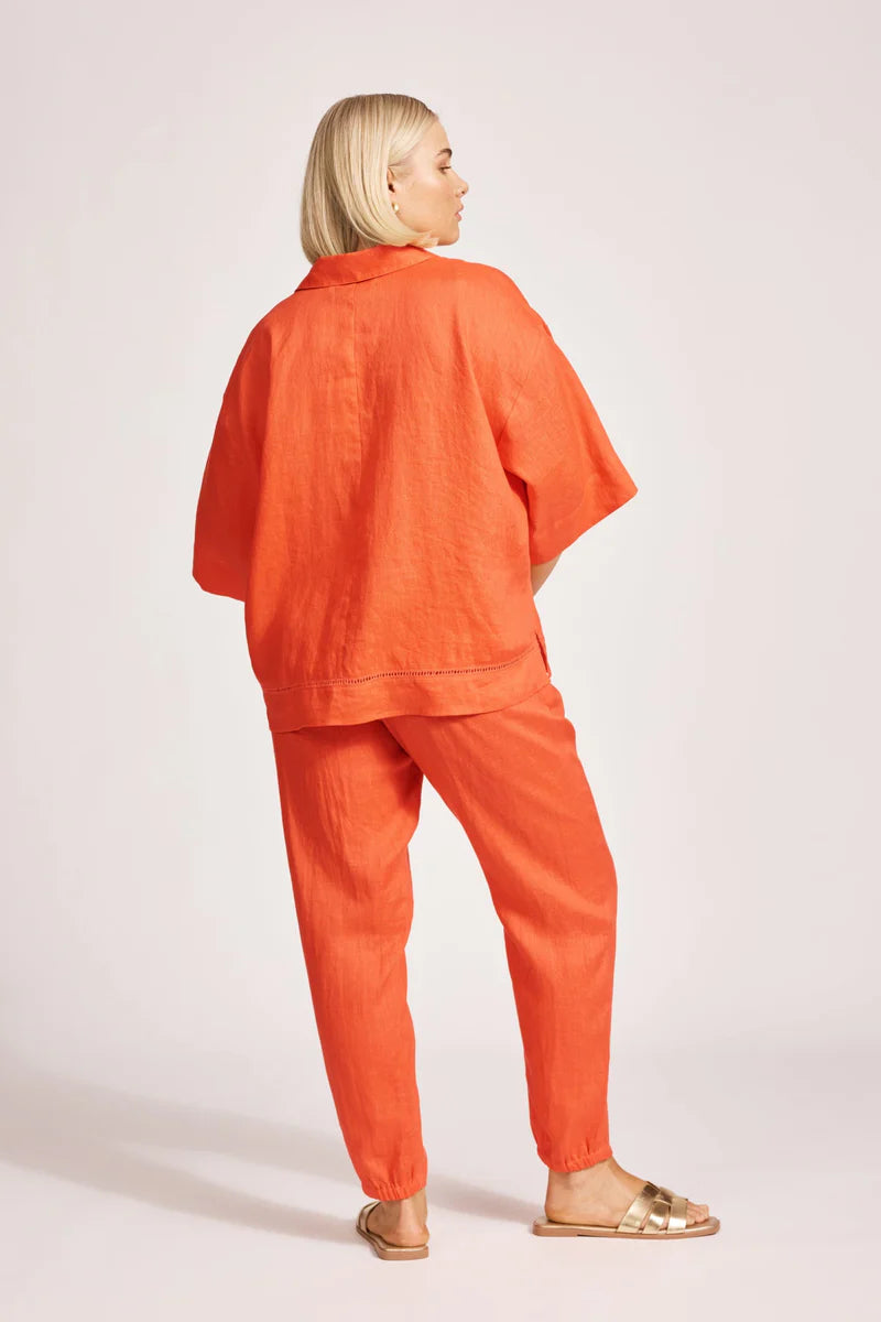 Miramar Collared Top - Coral Linen