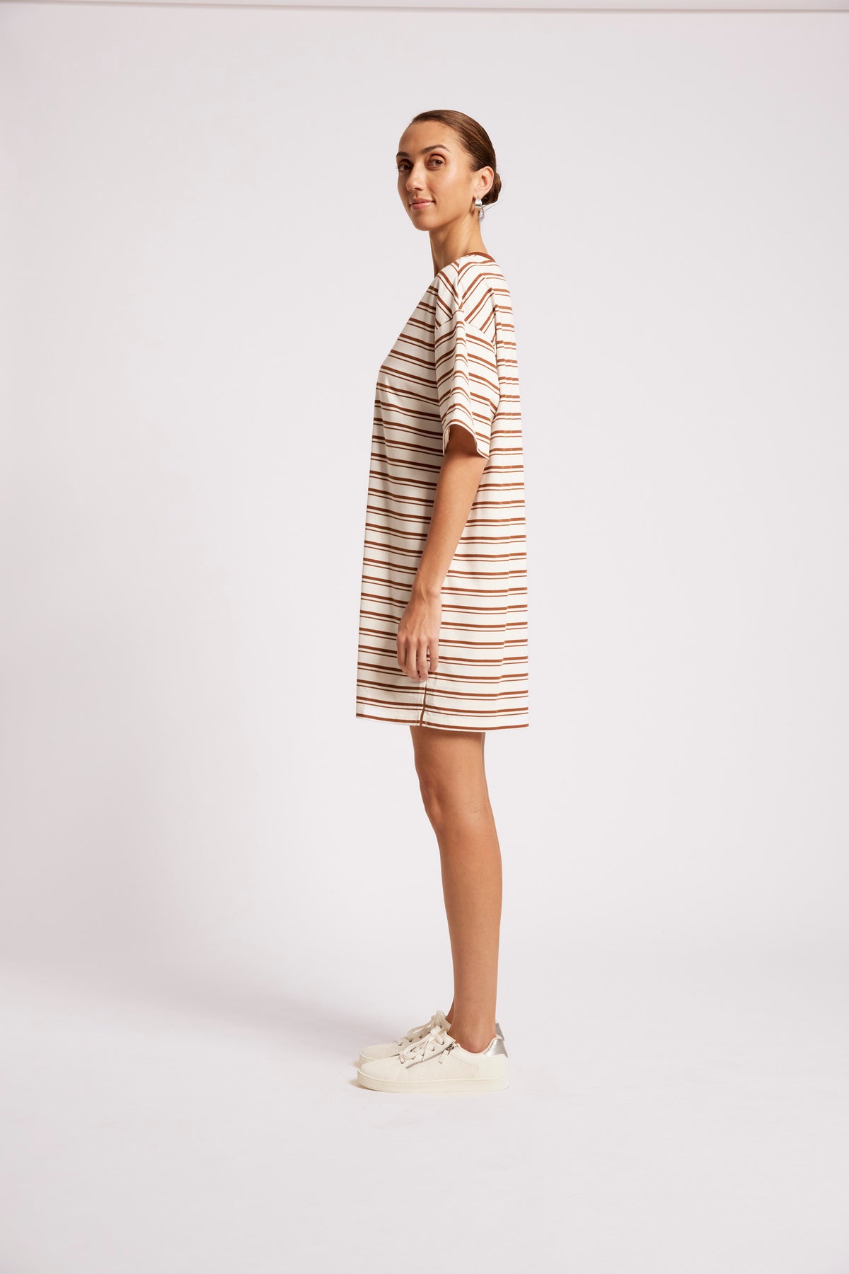 Paloma Striped T-Shirt Dress - Dune White