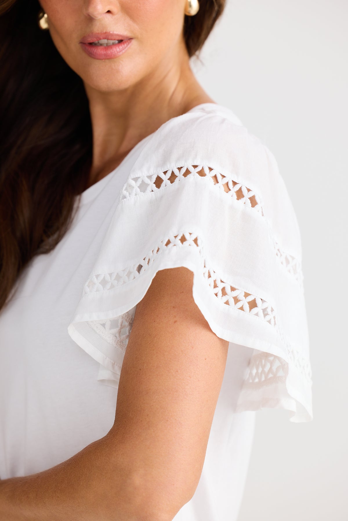 Brave + True Chloe Cotton T-shirt Work Smart Casual Flared Sleeve Short sleeve detail White