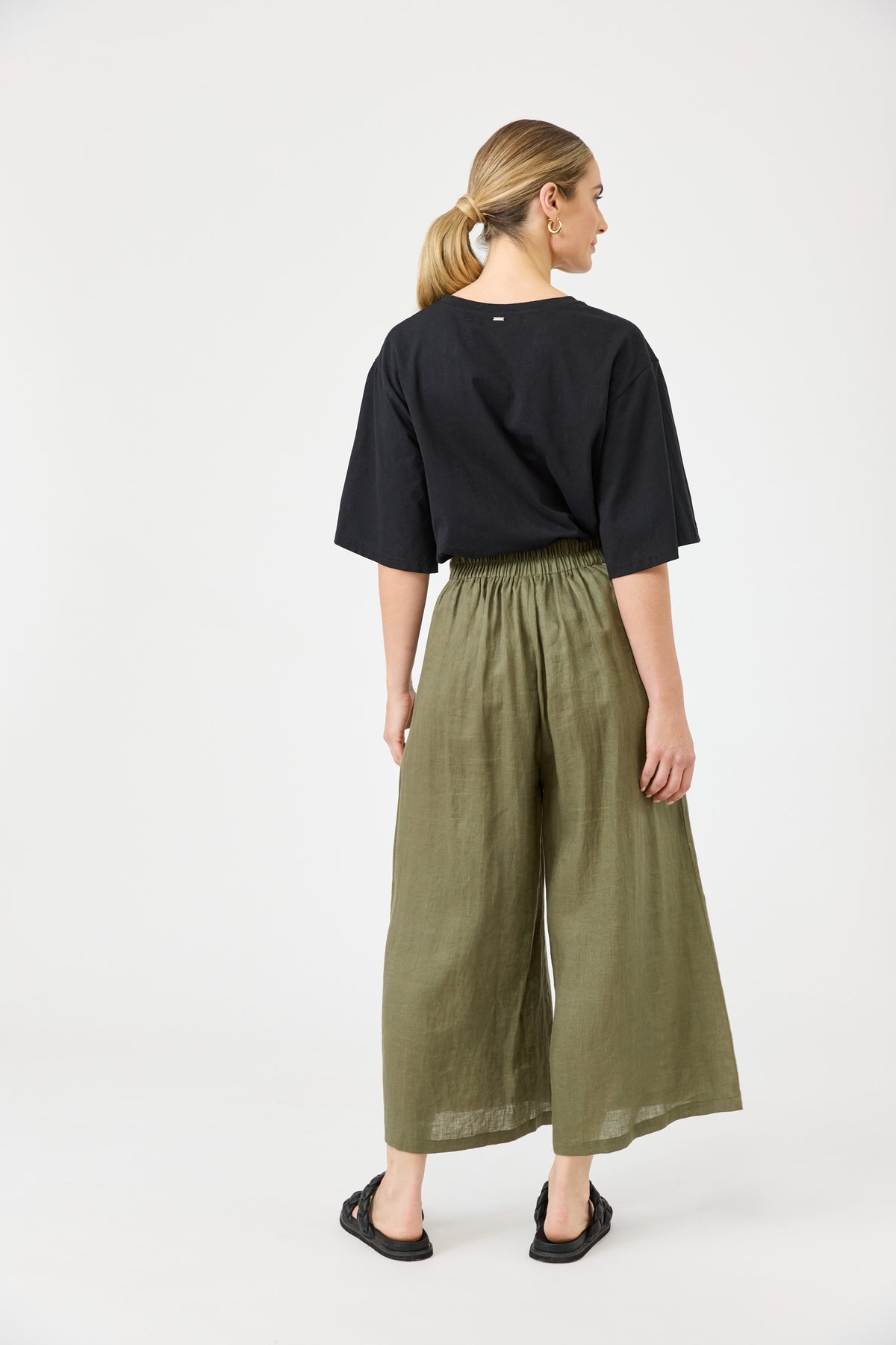 Studio Linen Crop Pant - Khaki