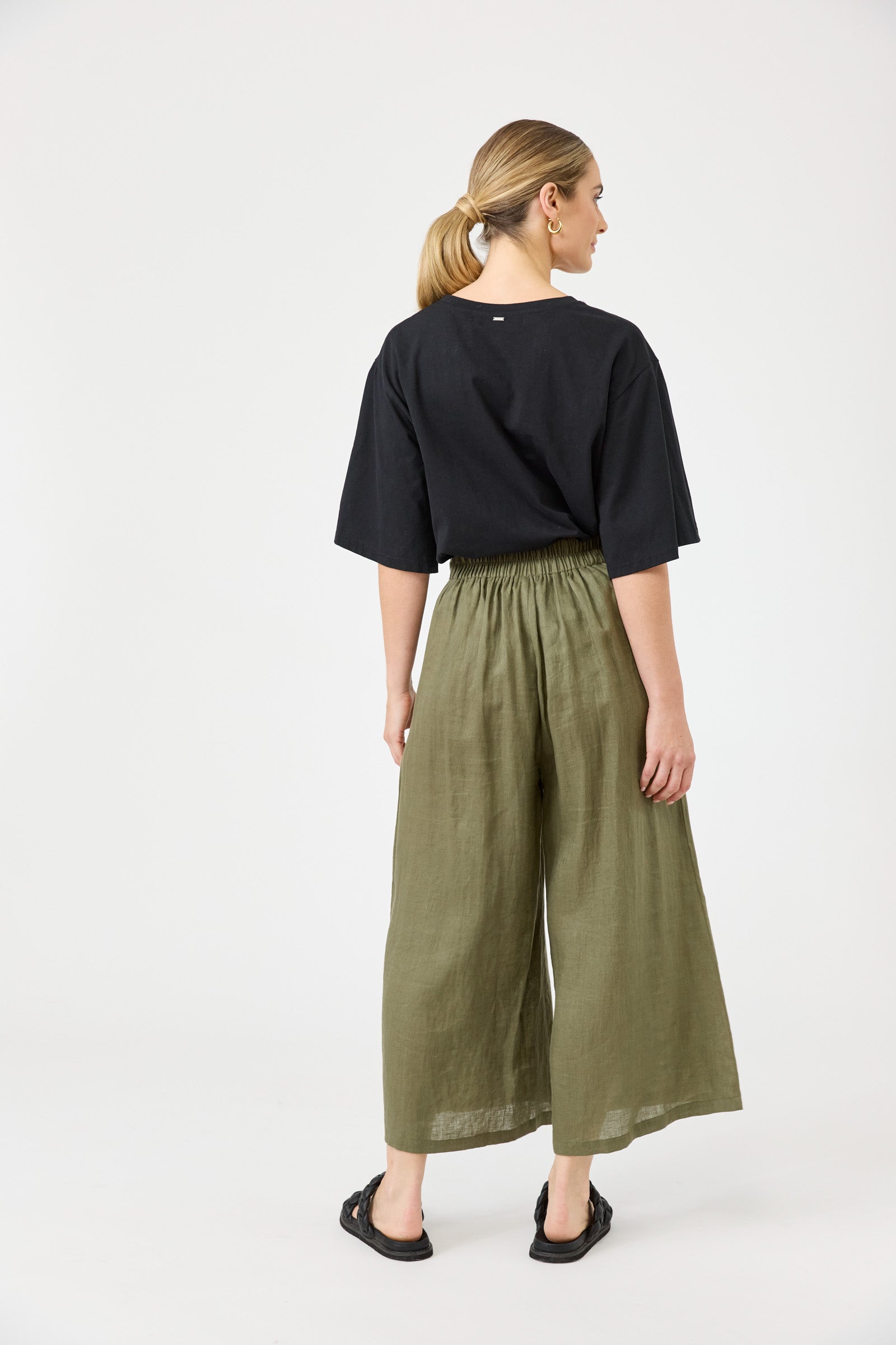 Studio Linen Crop Pant - Khaki