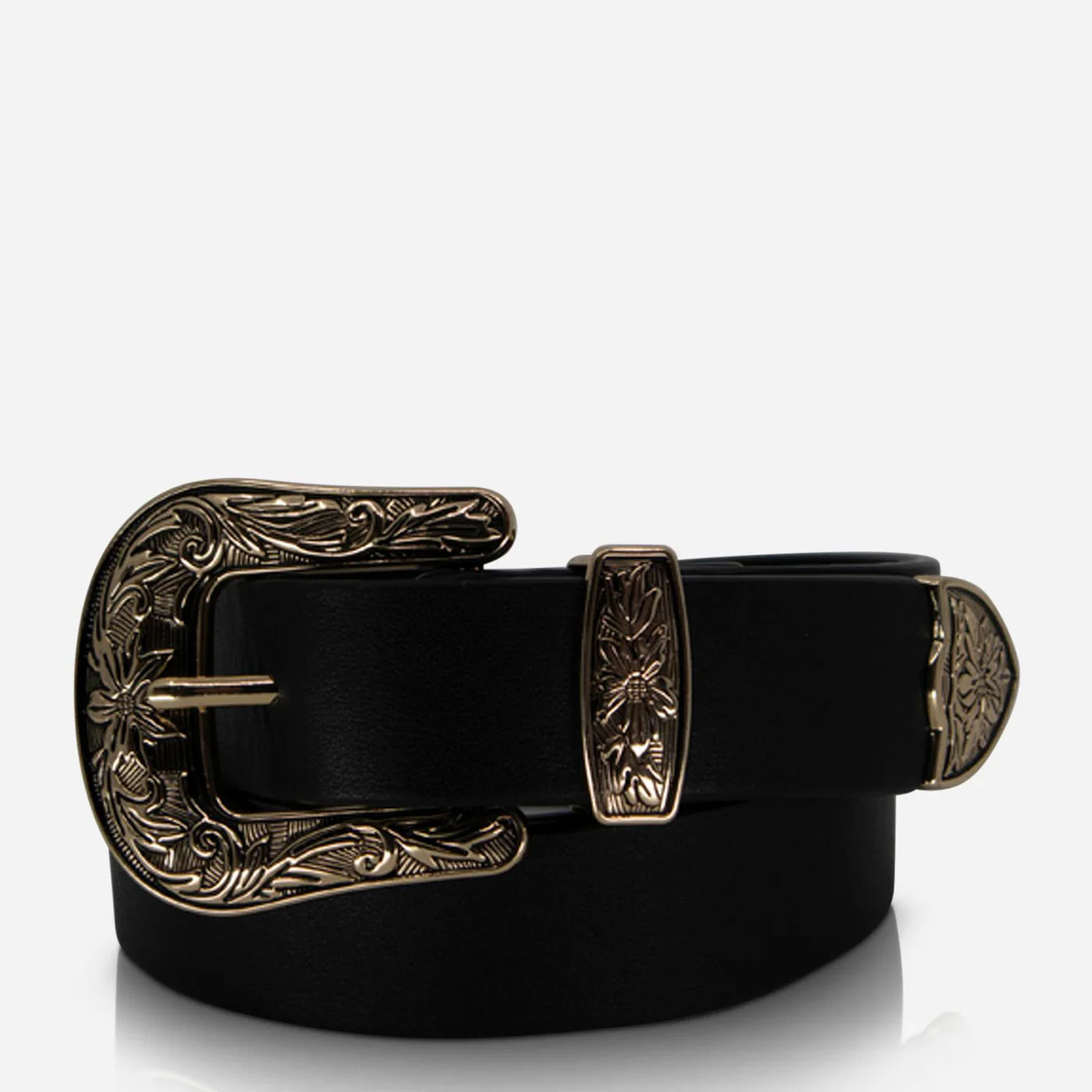 Sol Sana Western Belt Metal country rock buckle black and gold 