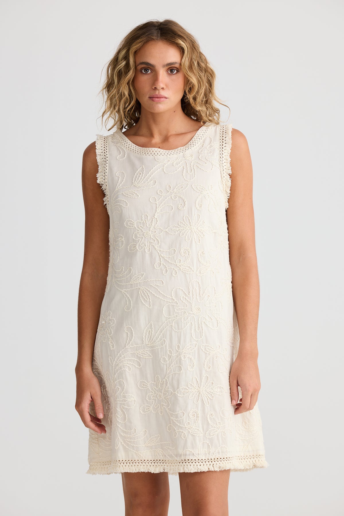 Talisman Chantilly lace Dress cotton with embroidery and fringe edges. Summer bohemian Shift dress  