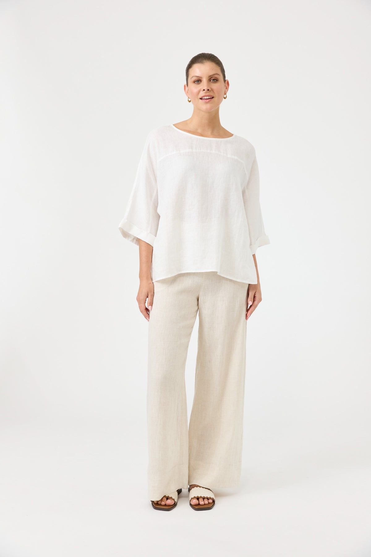 Studio Linen Relaxed Top - White Salt