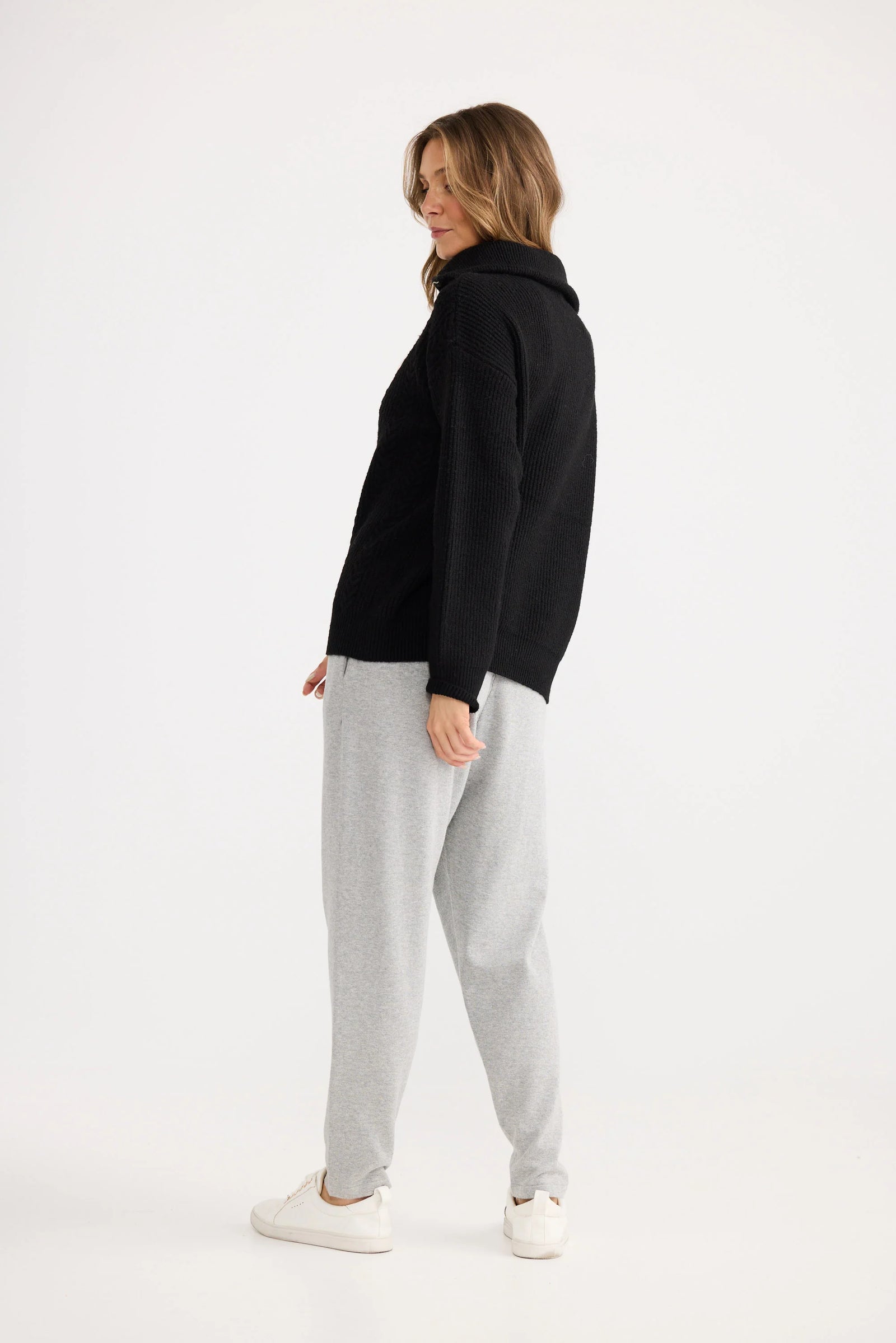 Zip Front Cable Knit - Black