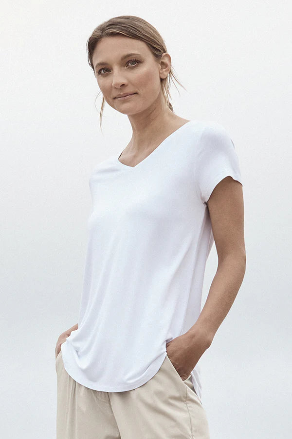 Bamboo Body Vneck White Ivory Bamboo Tee Classic top Basic short Sleeve premium basic tee Minimalist aesthetic crop T-Shirt 