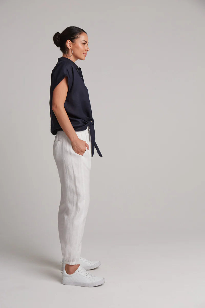 Eb&amp;Ive Studio Linen Tie Front Shirt  Top Navy