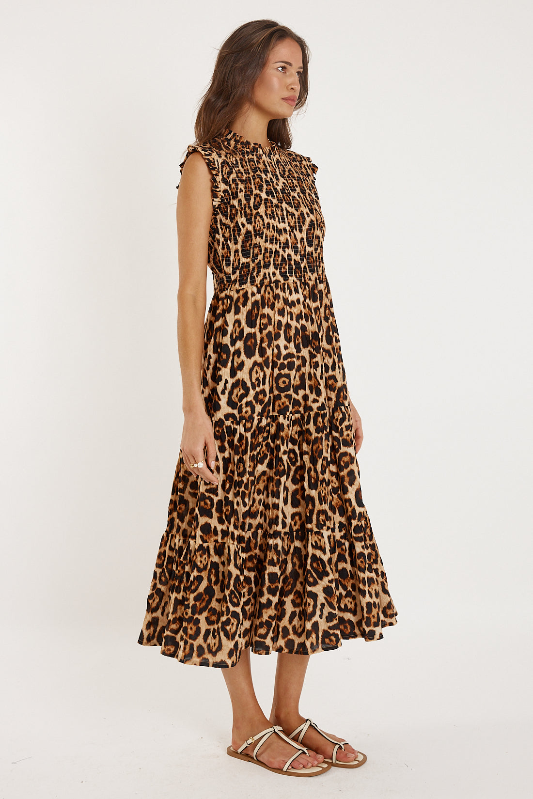 RubyYAYA Wild maxi dress Leopard Print Cotton Sundress Fit and flare Midi
