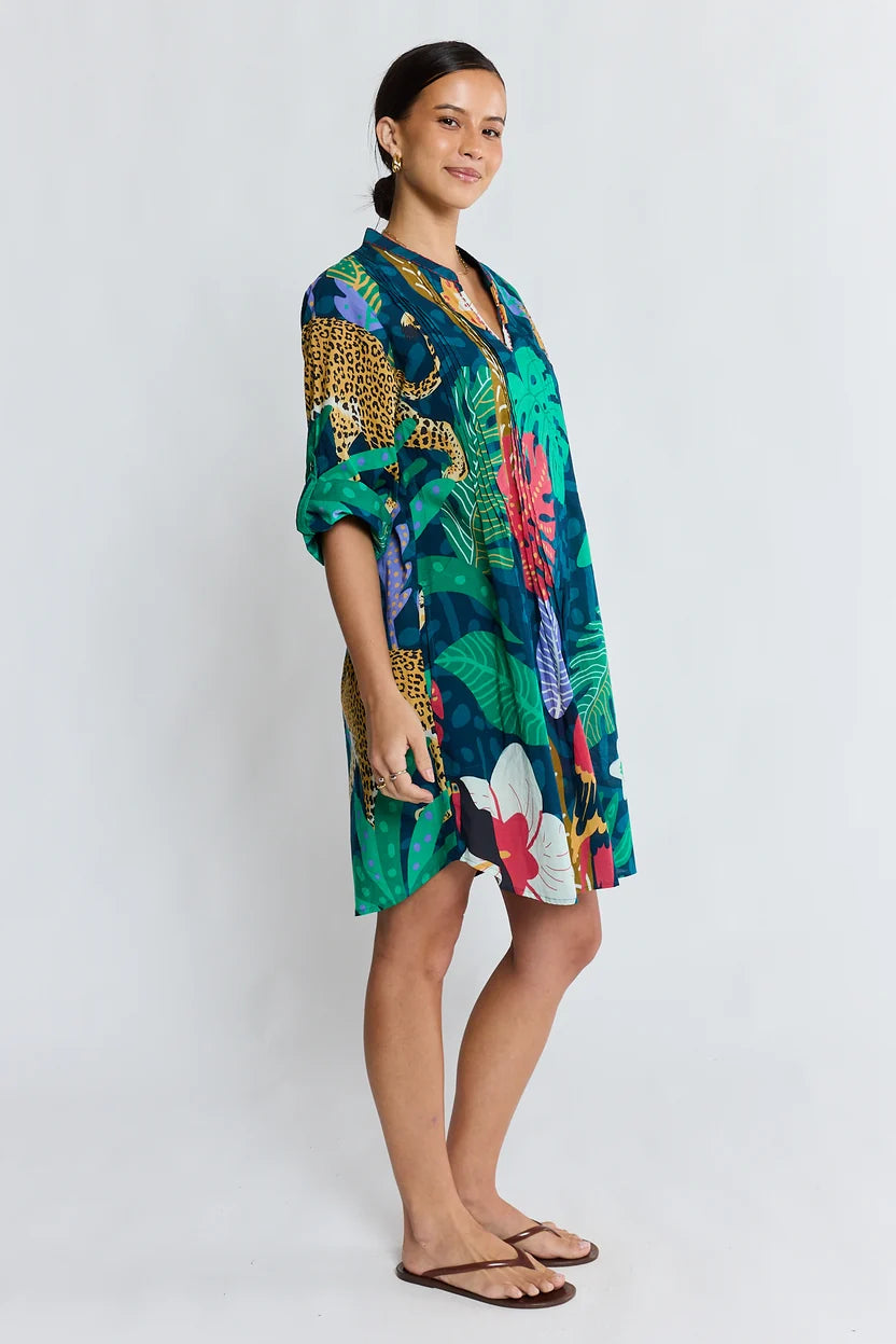 Jungle Fever Tuck Dress - Navy