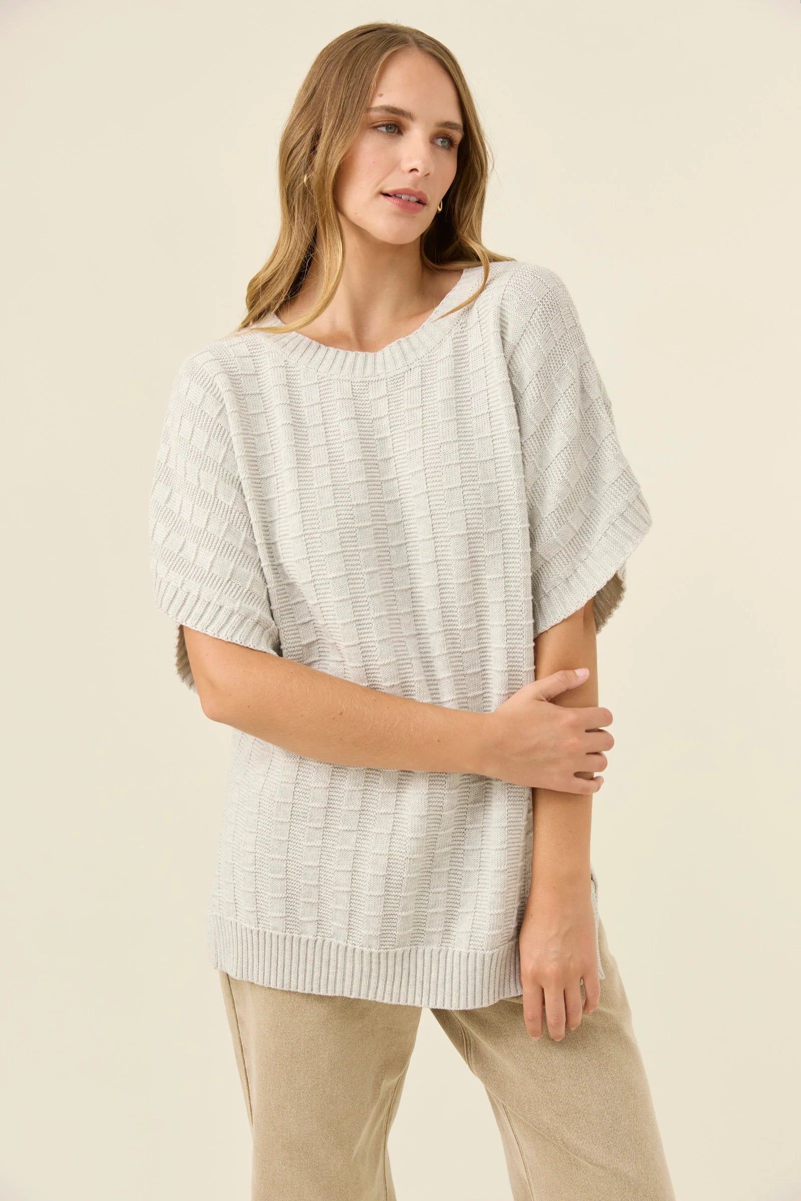 Sadie Knit Top - Stone Marle