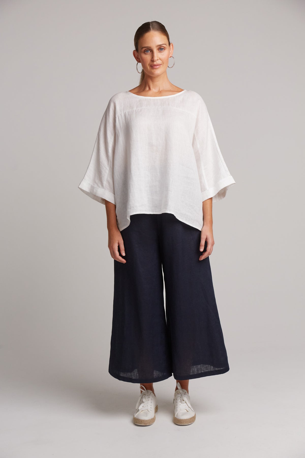 Eb&amp;Ive Studio Linen Relaxed Top Long Sleeve White