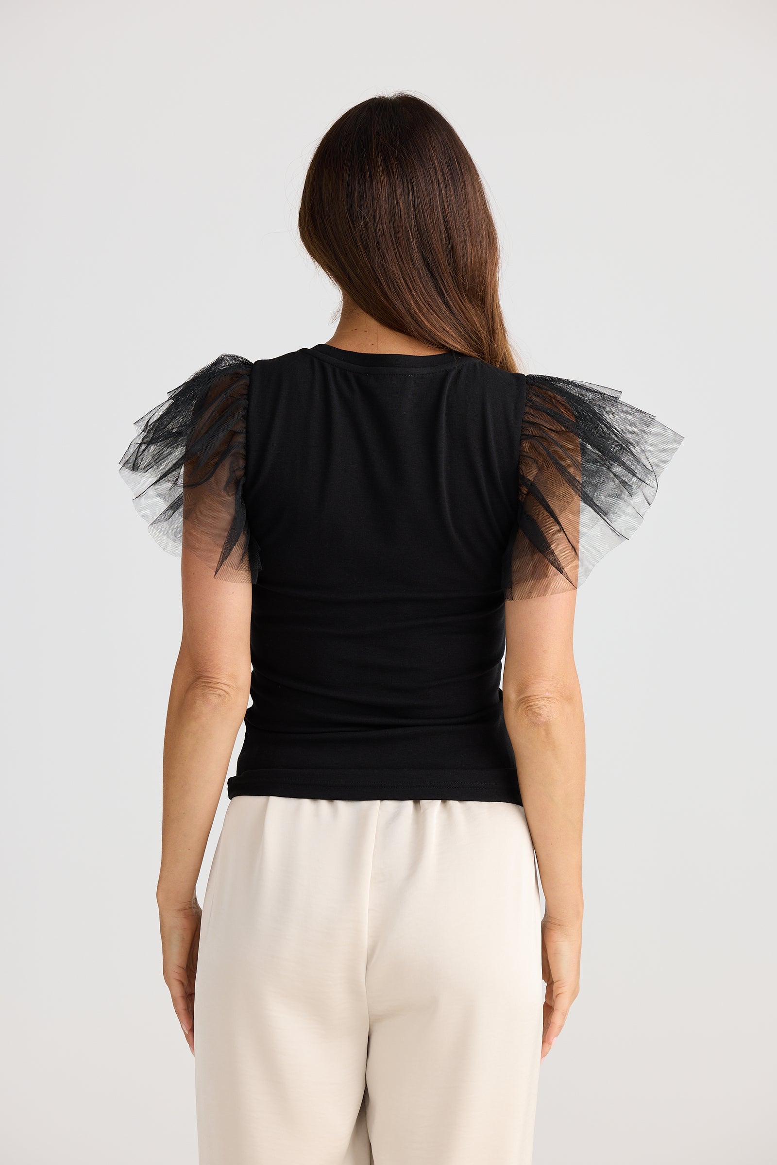 Brave + True Chance Cotton T-shirt Evening Tule Flared Sleeve Short sleeve detail White