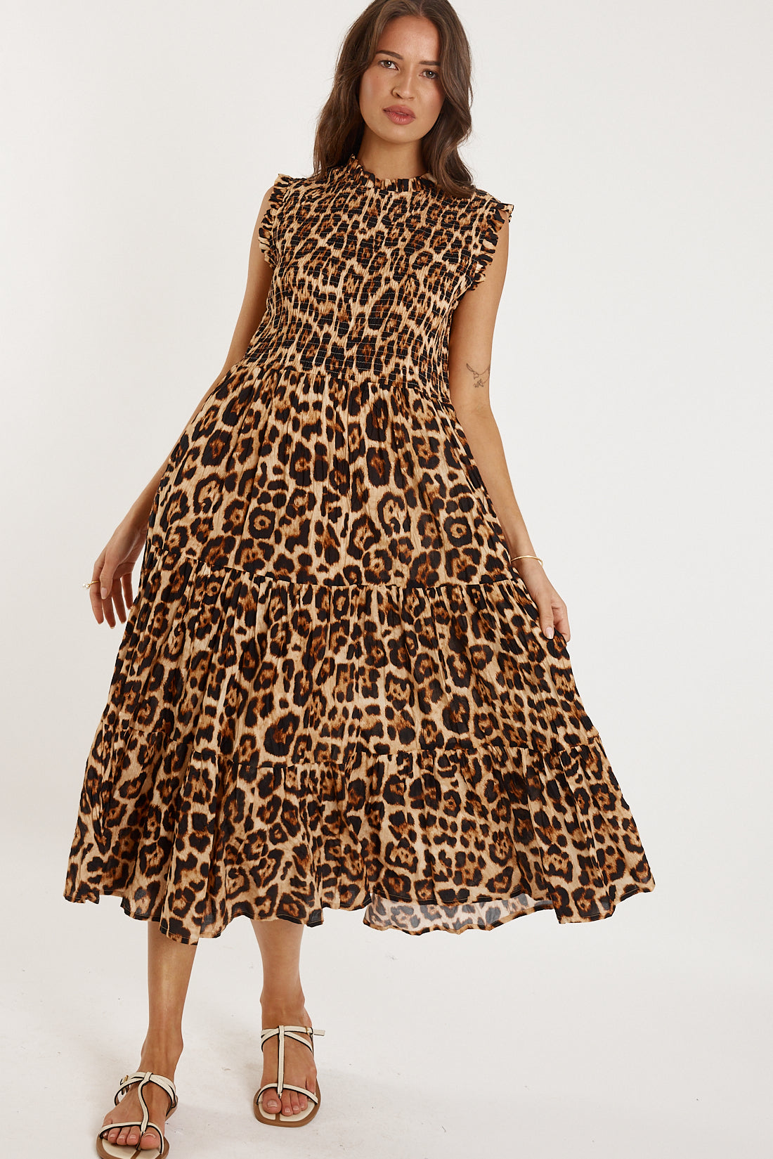 RubyYAYA Wild maxi dress Leopard Print Cotton Sundress Fit and flare Midi