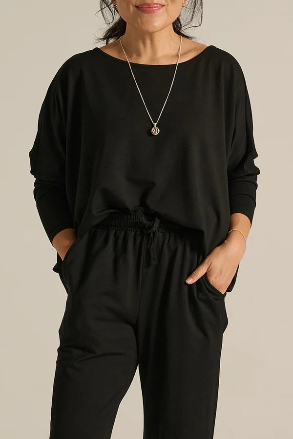 Terry Relaxed Boatneck Top - Black