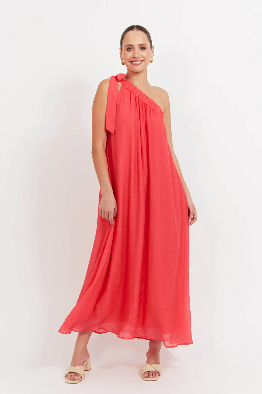 Baja One Shoulder Dress - Punch