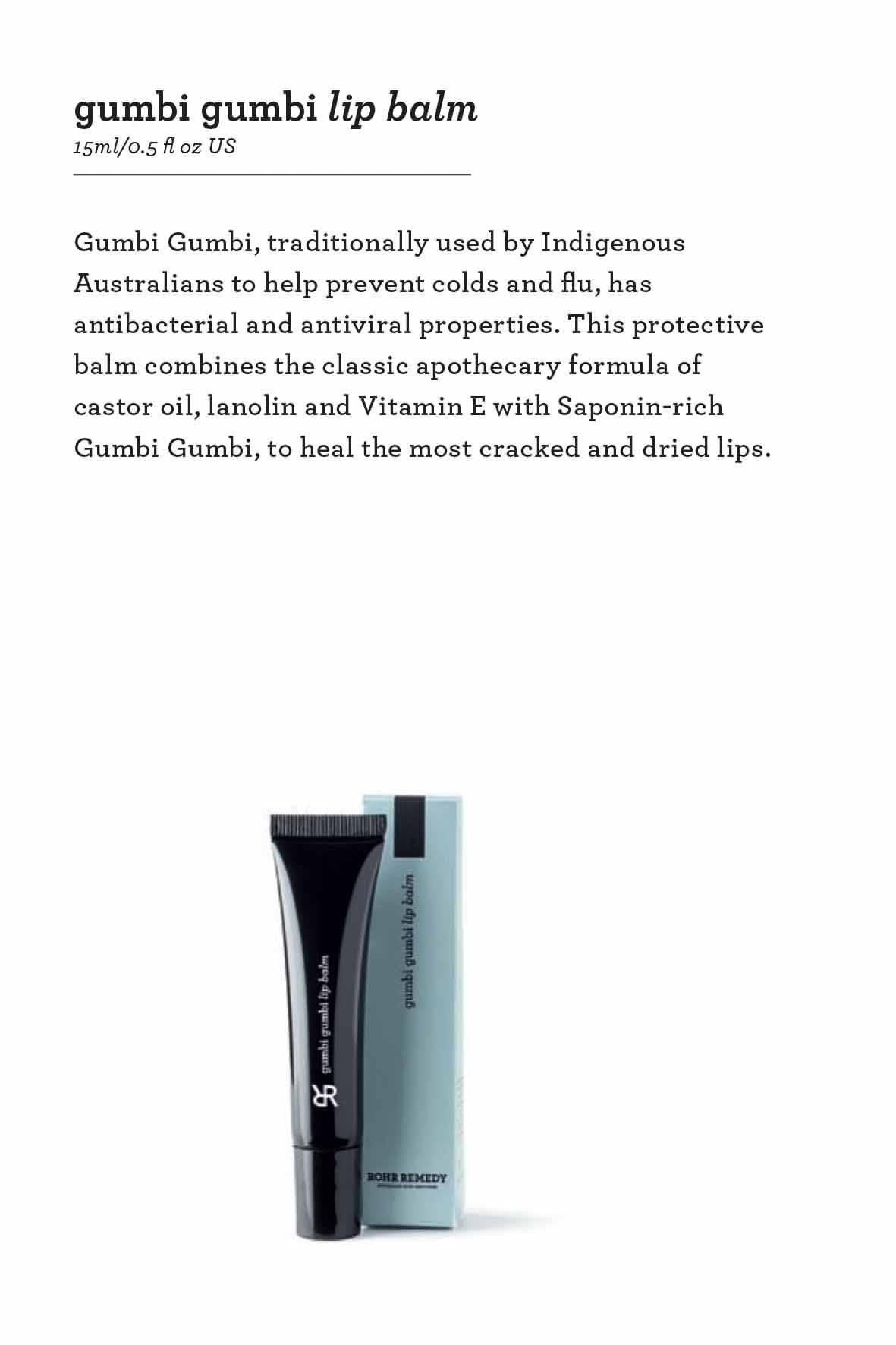 Rohr Remedy Gumbi Gumbi lip balm all natural nourishing lip moisturiser medicinal cracked lips ointment 