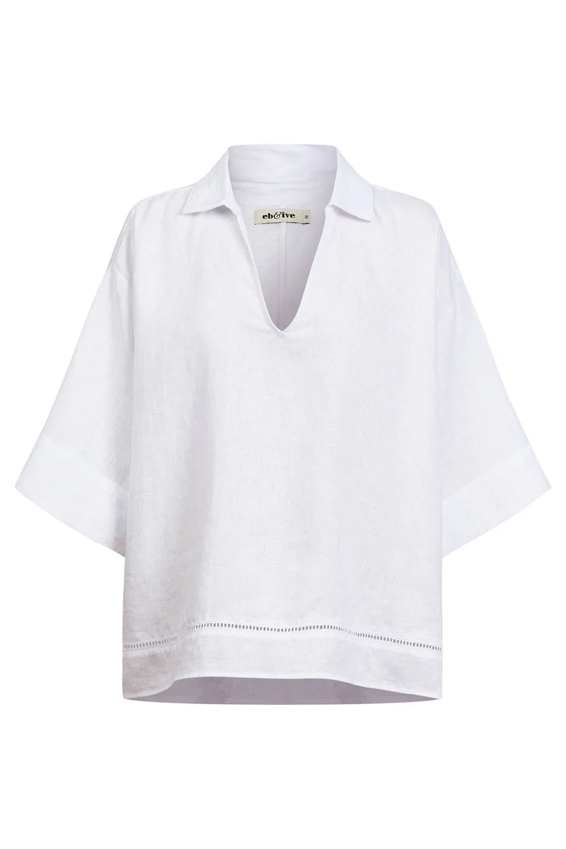 Miramar Collared Top - White Linen