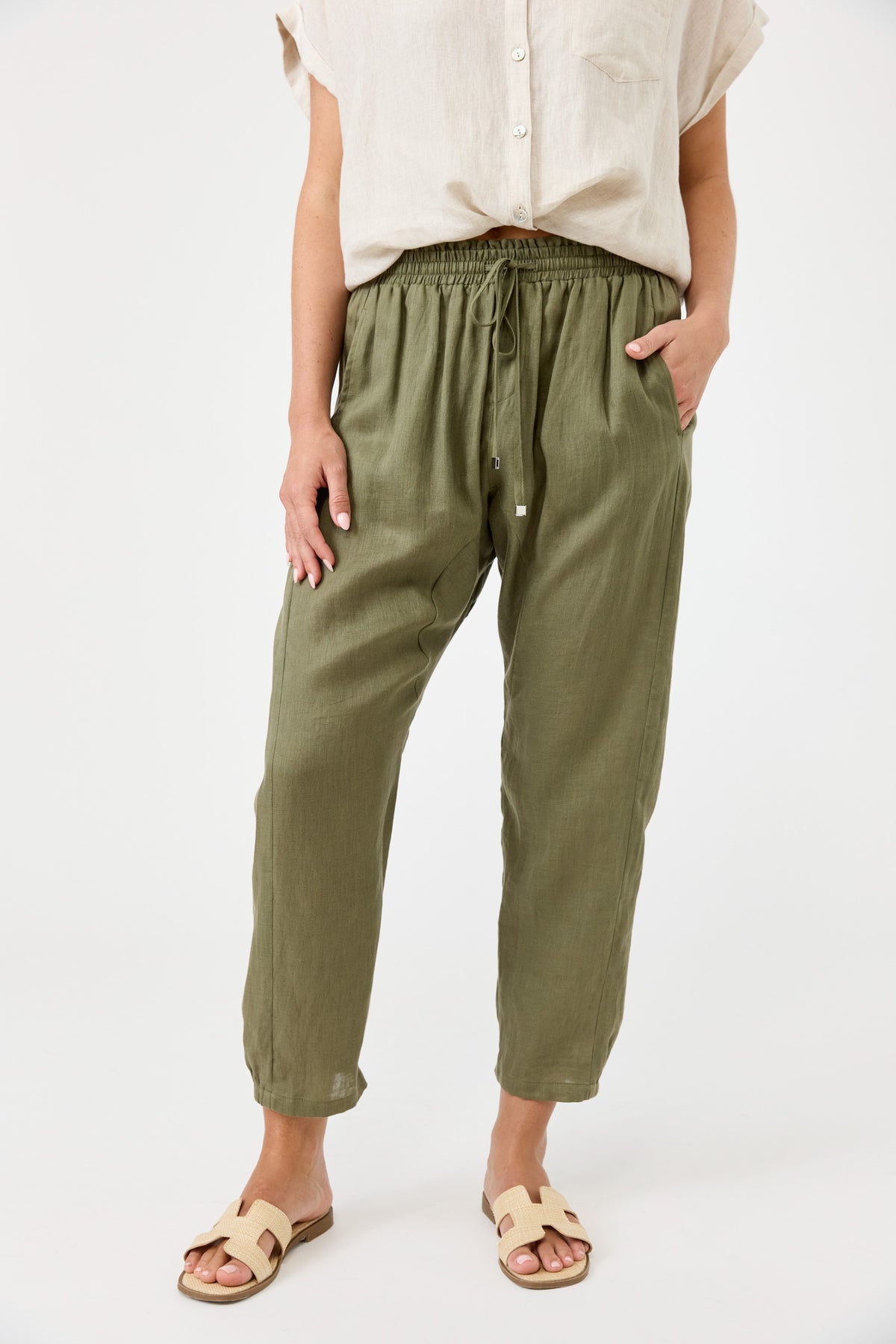 Studio Linen Relaxed Pant - Khaki
