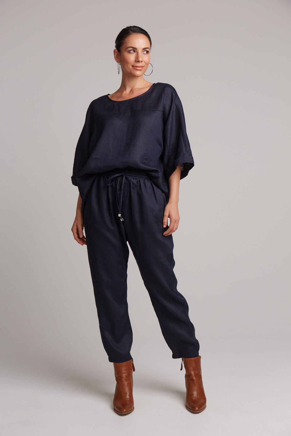 Eb&amp;Ive Studio Linen Relaxed Pant Jogger Weekend Pant Travel Pant Navy
