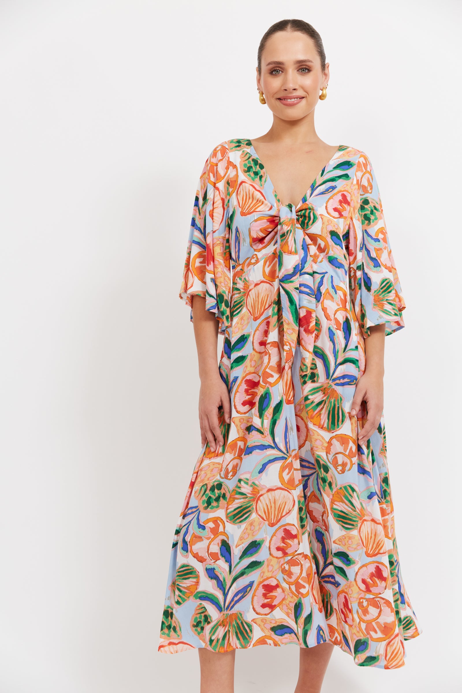 Baja Tie Midi Dress - Tide Print