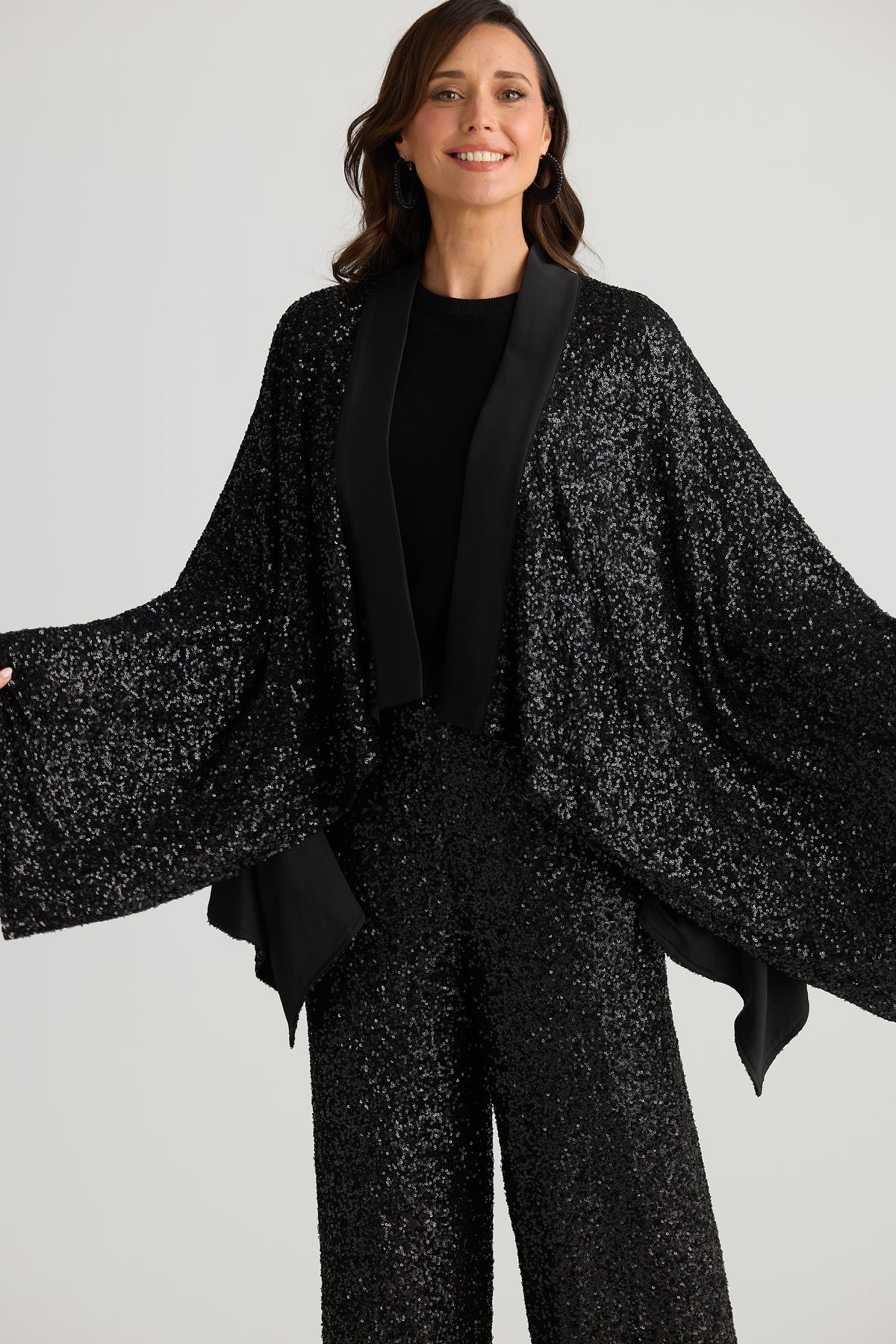 Brave + True Jagger Sequin Kimono Black Sequin Evening Jacket Opera Jacket