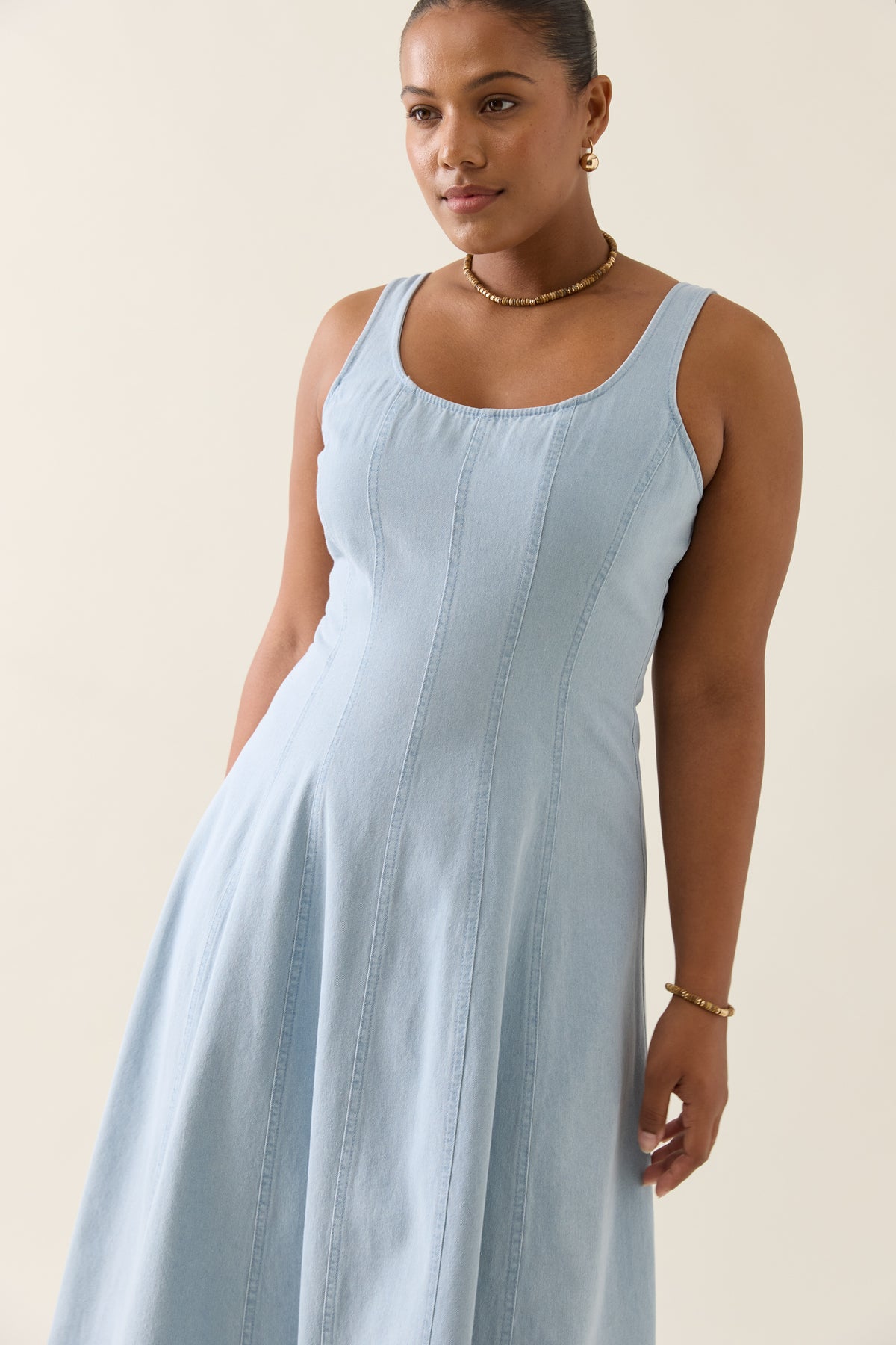 Isle of Mine Sofie Denim Tank Dress Light Sky blue Fit and Flare midi sun dress