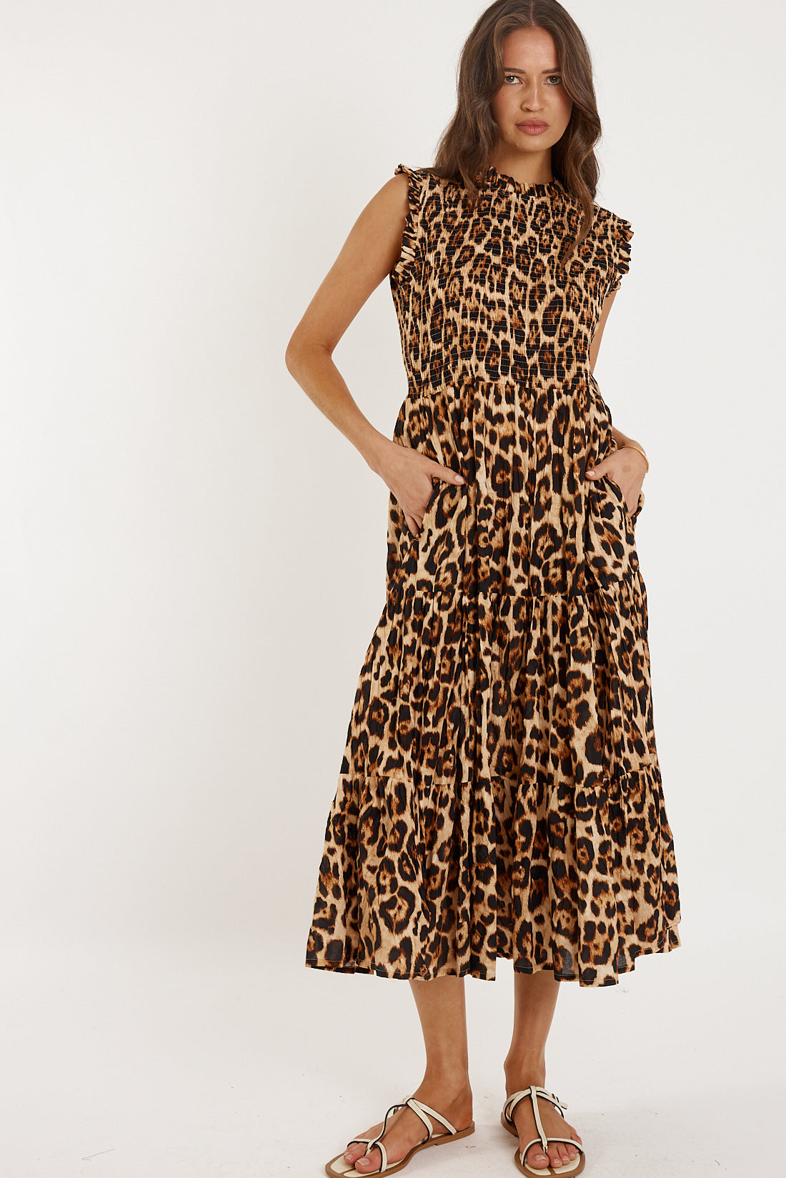 RubyYAYA Wild maxi dress Leopard Print Cotton Sundress Fit and flare Midi