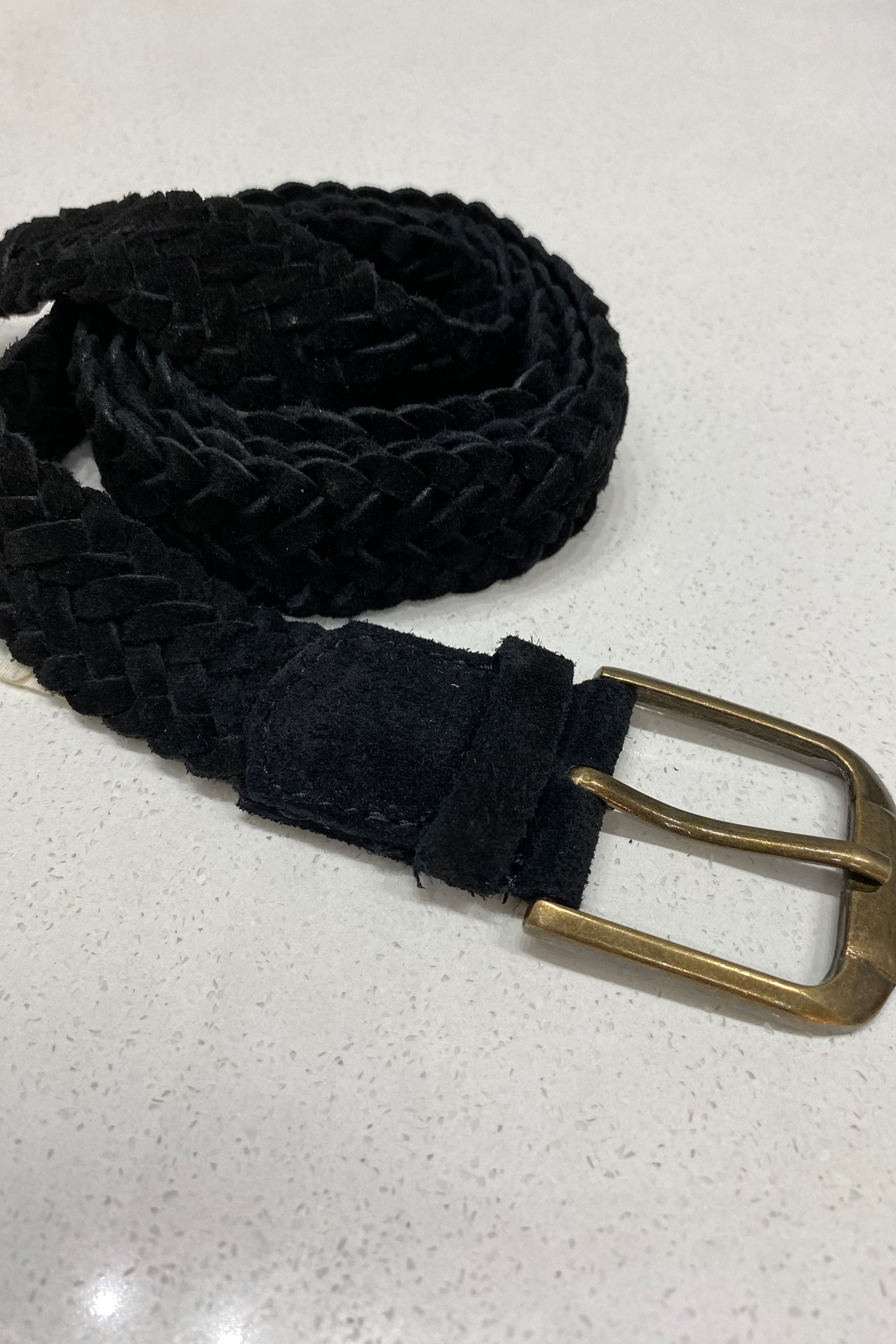 SALE - Cisco Plait Belt Leather - Black Suede