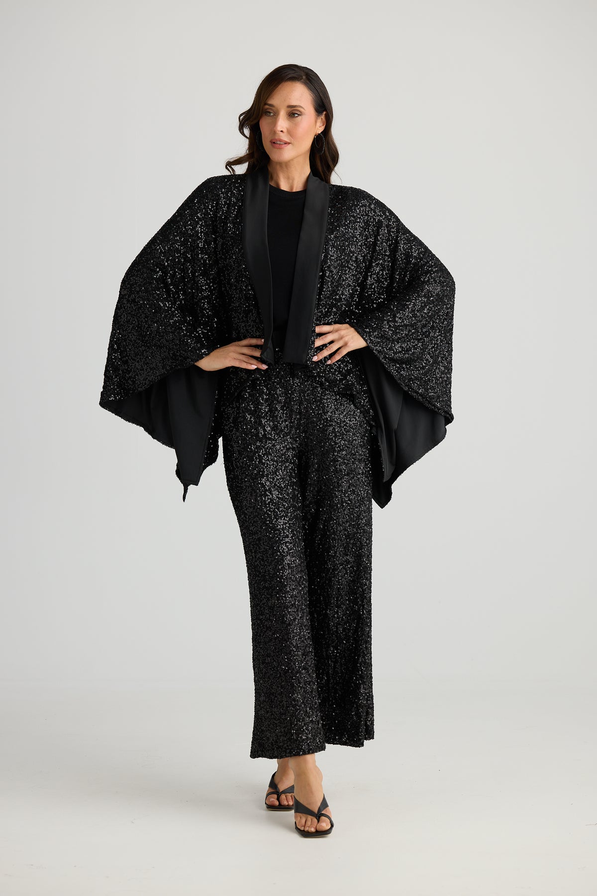 Brave + True Jagger Sequin Kimono Black Sequin Evening Jacket Opera Jacket